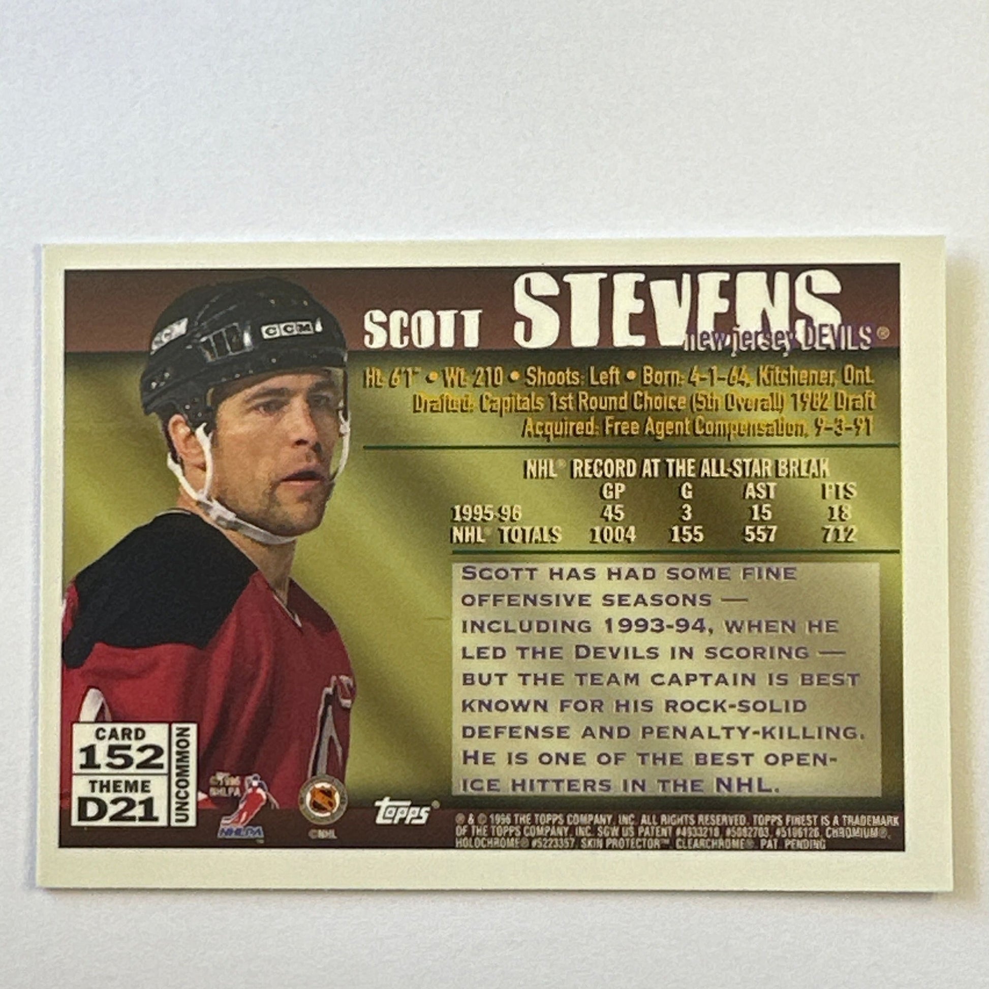 1996-97 Topps Finest Scott Stevens Defenders Unpeeled | Local Legends Cards & Collectibles