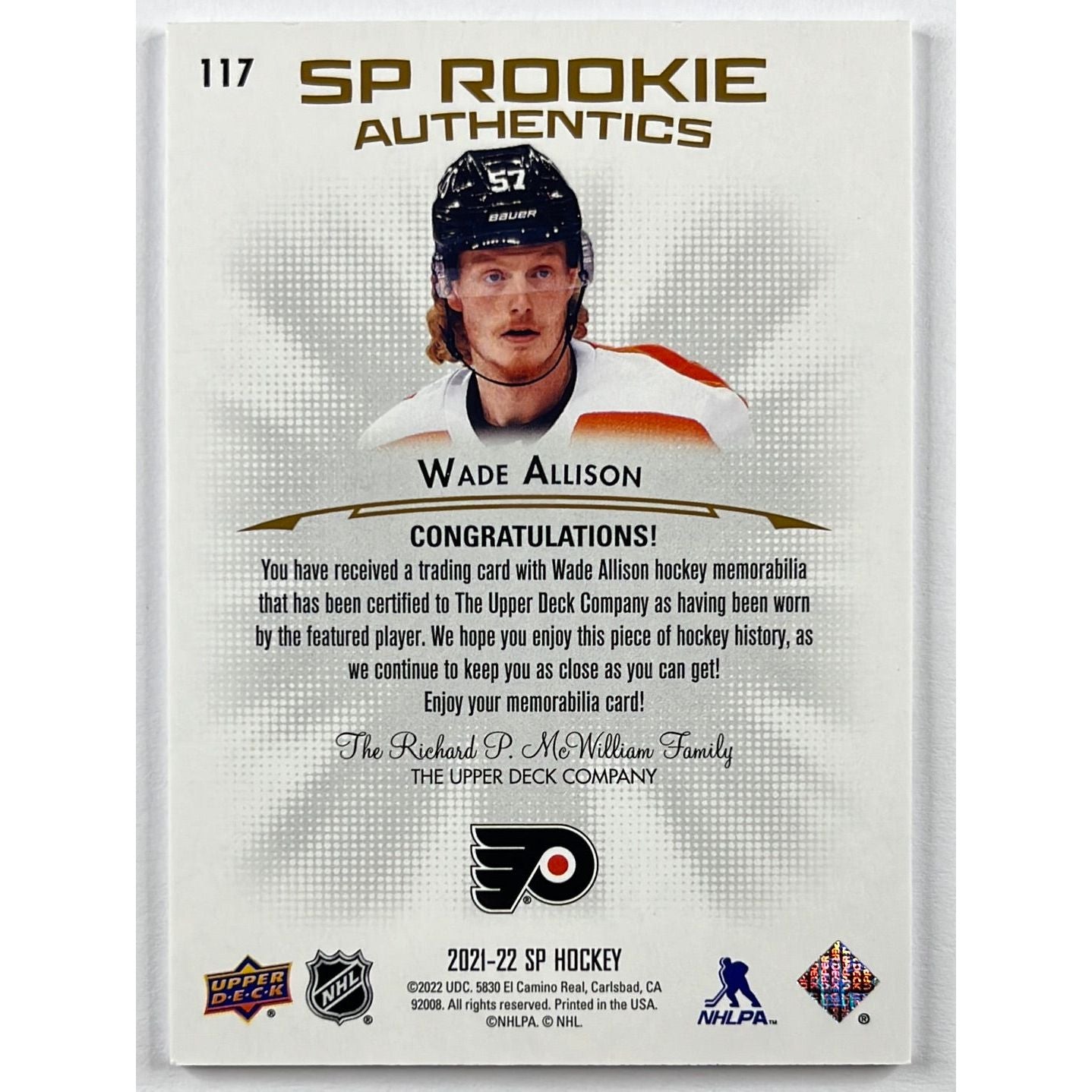 2021-22 SP Wade Allison SP Rookie Authentics Patch | Local Legends Cards & Collectibles