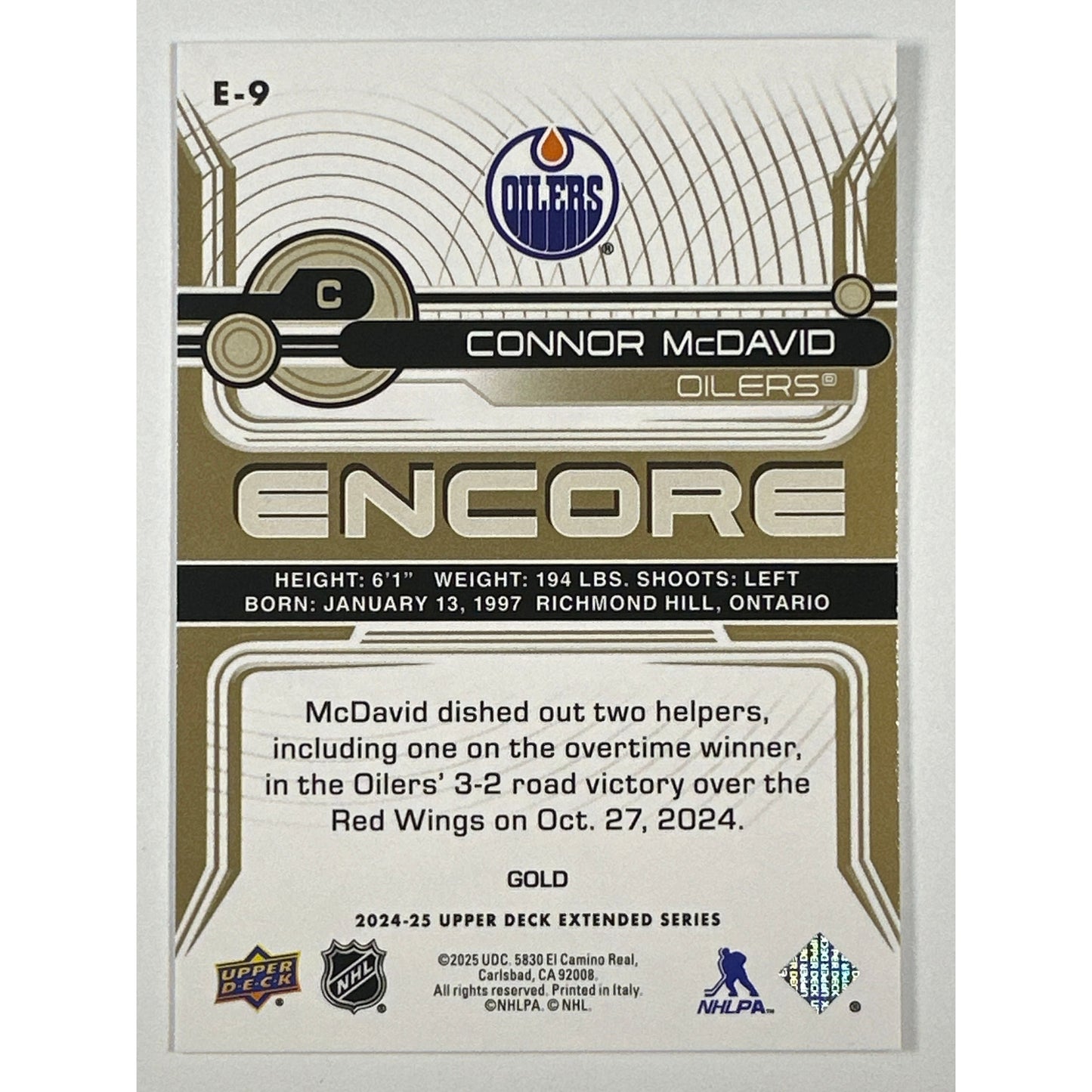 2024-25 Upper Deck Extended Series Connor McDavid Encore Gold Foil | Local Legends Cards & Collectibles