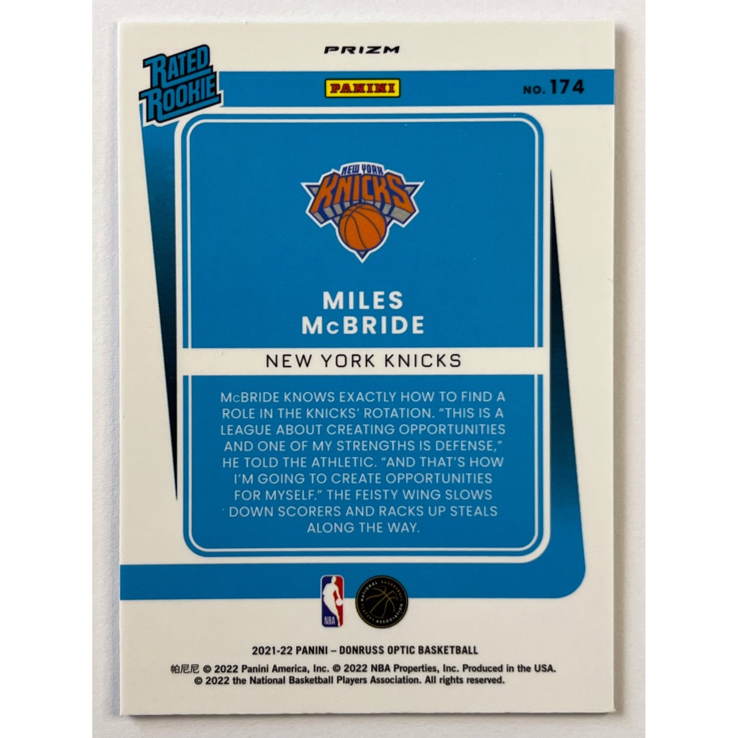 2021-22 Donruss Optic Miles McBride Blue Velocity Prizm Rated Rookie | Local Legends Cards & Collectibles