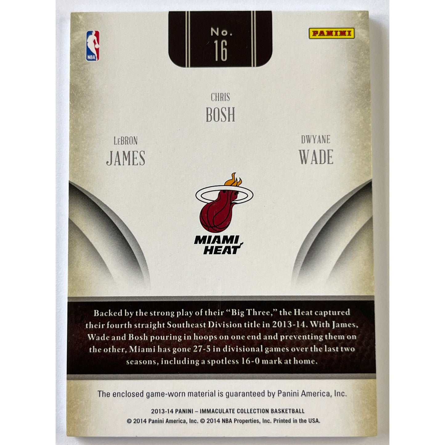 2013-14 Immaculate Collection LeBron James / Dwayne Wade / Chris Bosh Game Worn Memorabilia /49 | Local Legends Cards & Collectibles