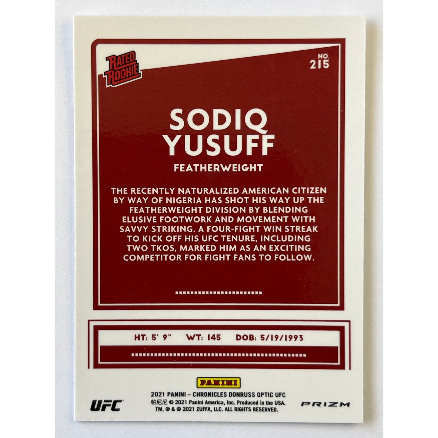 2021 Chronicles Donruss Optic Sodiq Yusuff Rated Rookie Silver Holo Prizm | Local Legends Cards & Collectibles