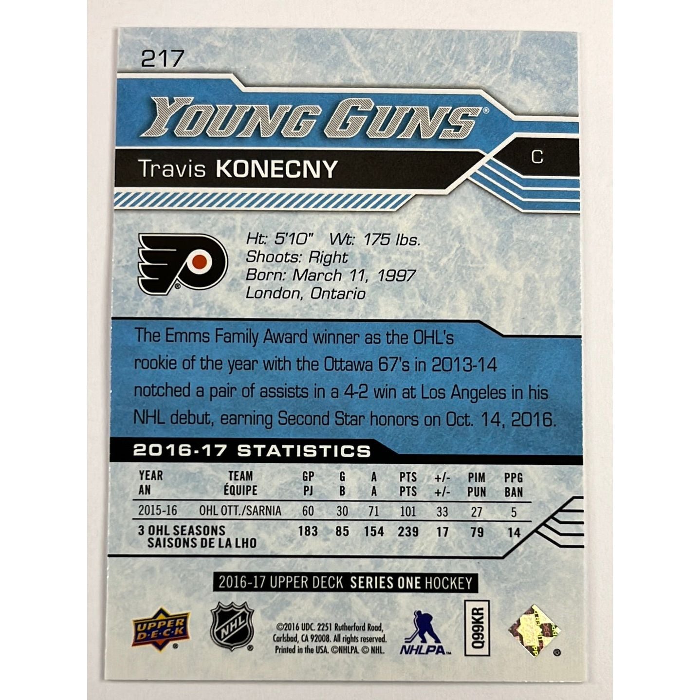 2016-17 Upper Deck Travis Konecny Young Guns | Local Legends Cards & Collectibles