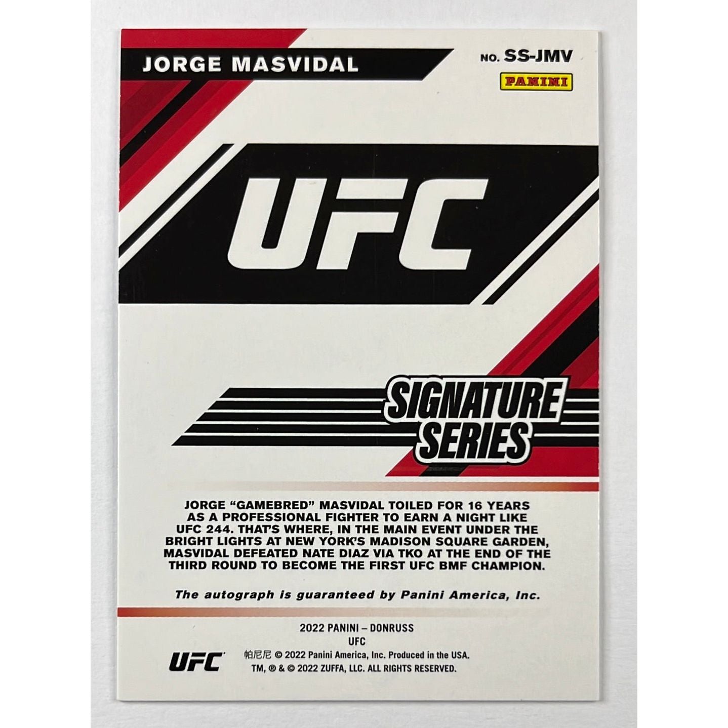 2022 Donruss Jorge “GameBread”Masvidal Signature Series Refractor Auto