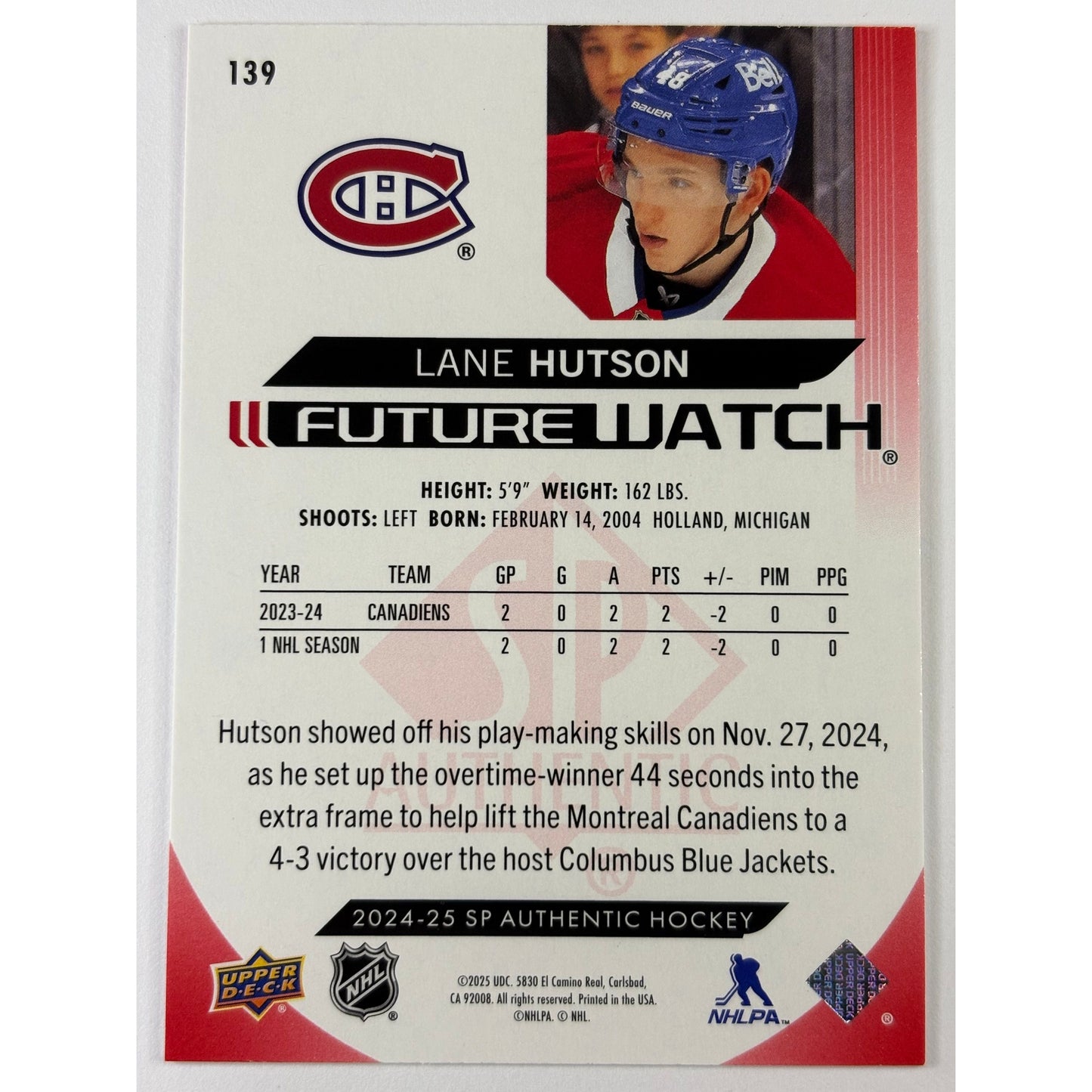 2024-25 SP Authentic Lane Hutson Limited Future Watch