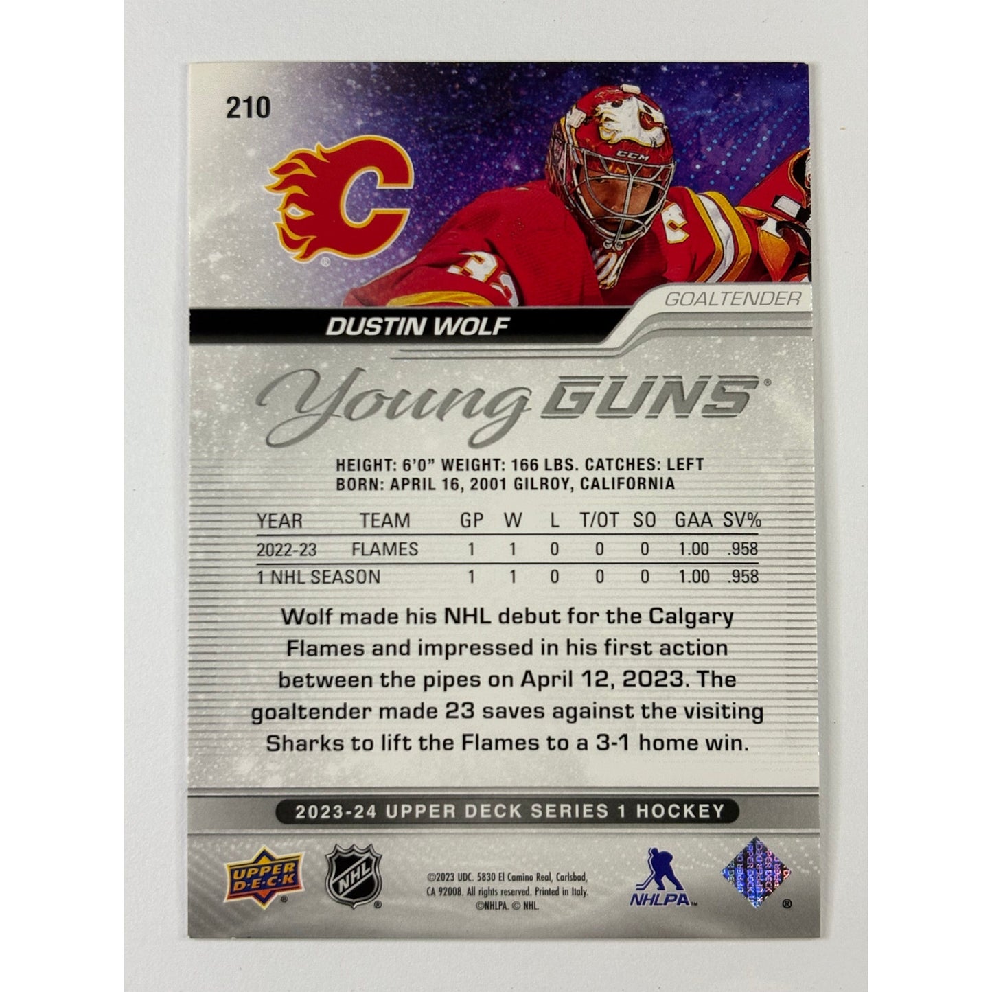 2023-24 Upper Deck Series 1 Dustin Wolf Young Guns