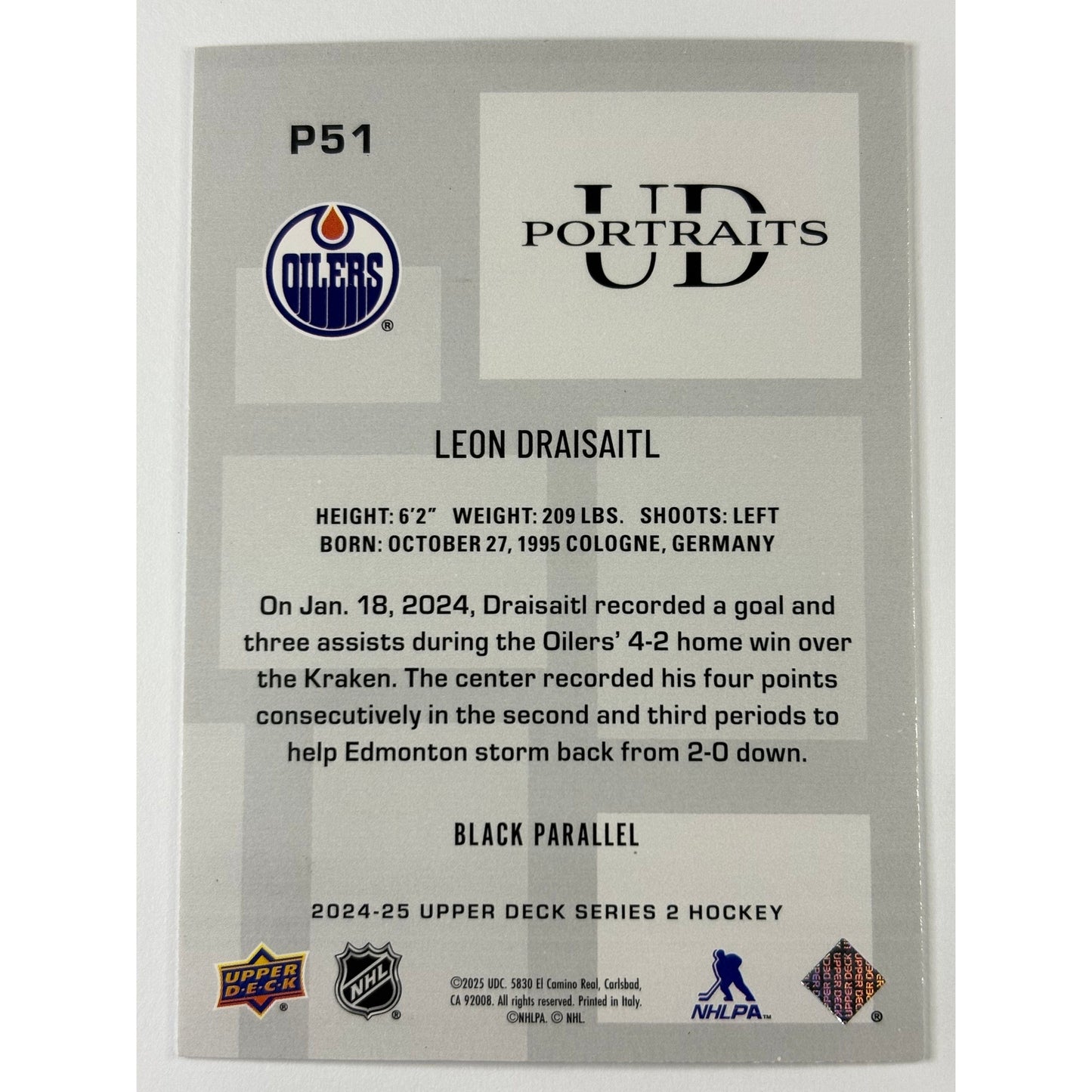 2024-25 Upper Deck Series 2 Leon Draisaitl UD Portraits Black