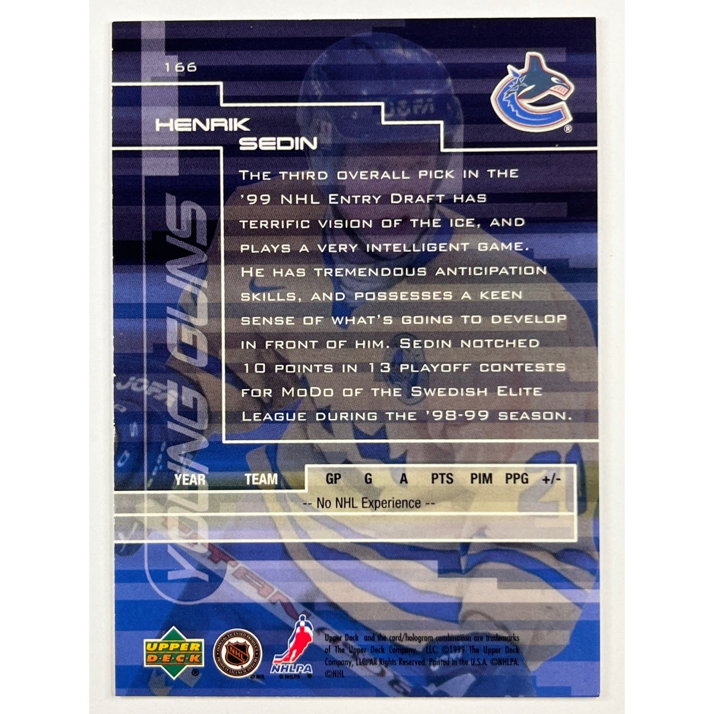 1998-99 Upper Deck Henrik Sedin Young Guns | Local Legends Cards & Collectibles