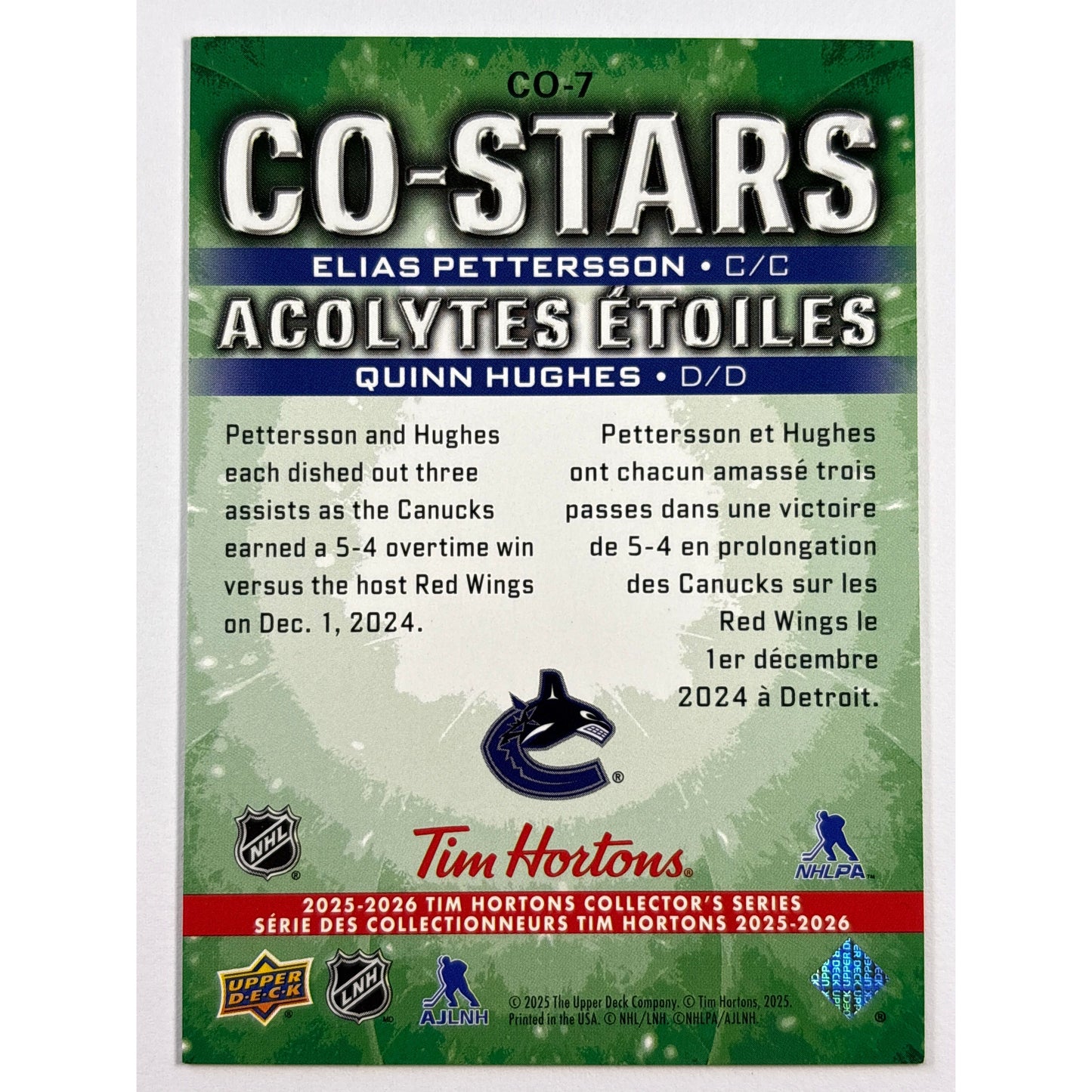 2025-26 Tim Hortons Elias Pettersson / Quinn Hughes Co-Stars Lenticular | Local Legends Cards & Collectibles