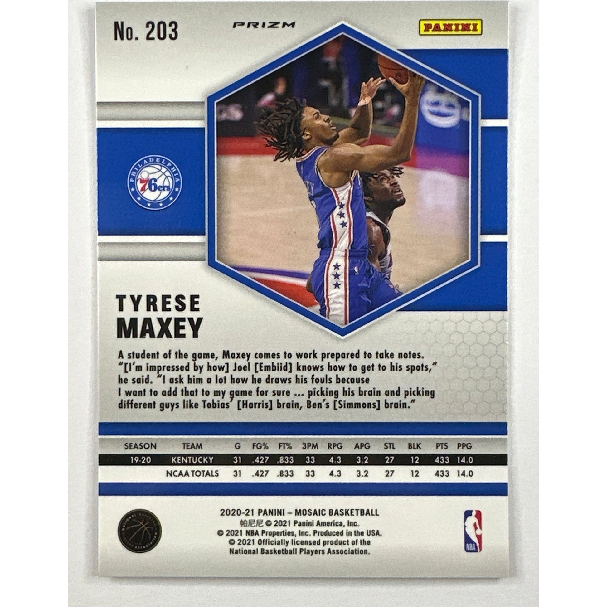 2020-21 Mosaic Tyrese Maxey Orange Reactive Prizm RC | Local Legends Cards & Collectibles