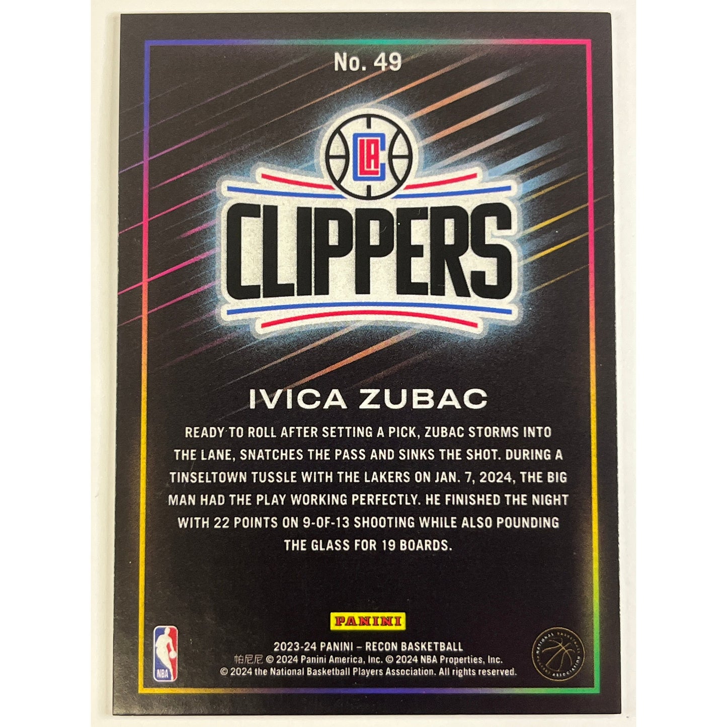 2023-24 Panini Recon Ivica Zubac /49 | Local Legends Cards & Collectibles