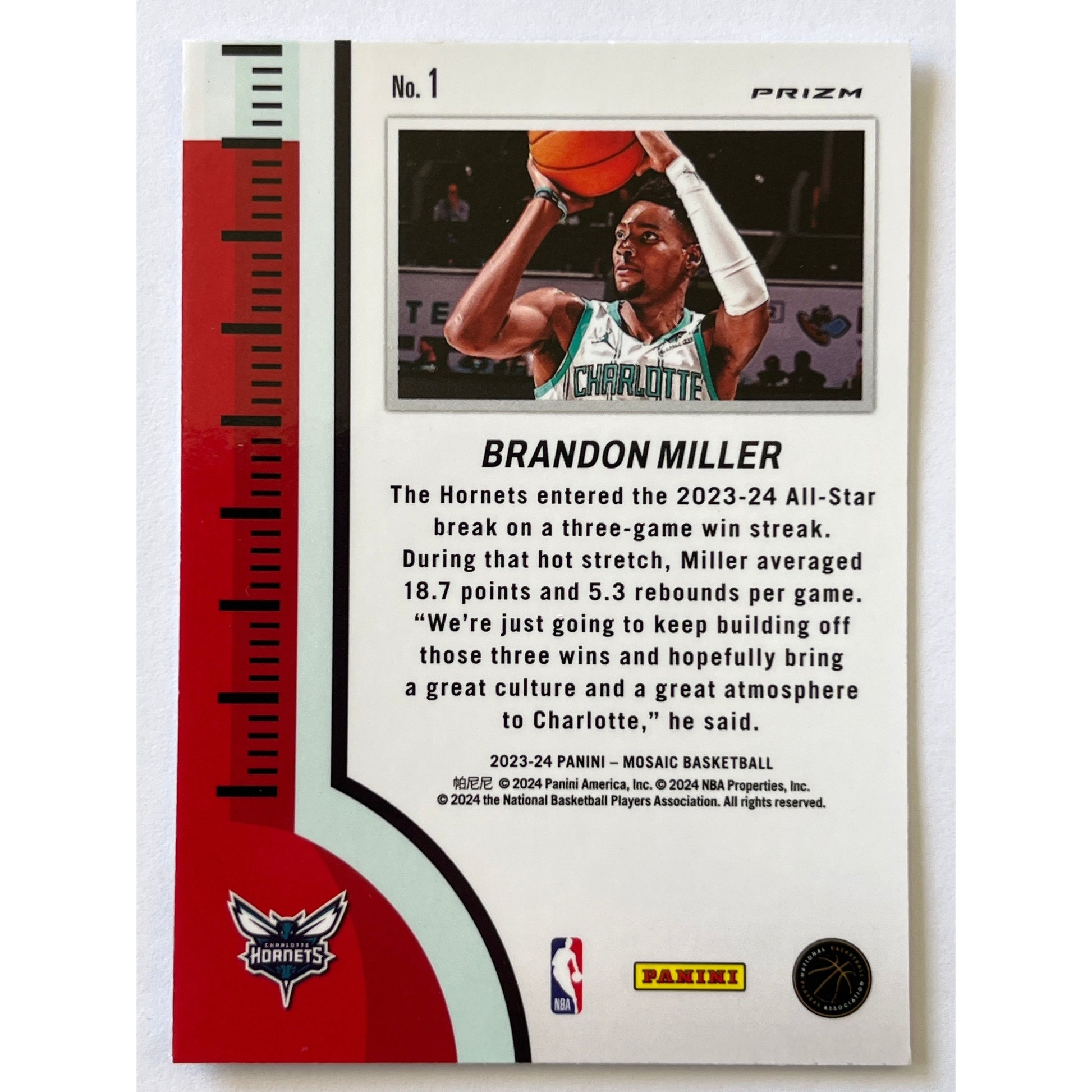 2023-24 Mosaic Brandon Miller Heat Check Red Mosaic Prizm | Local Legends Cards & Collectibles