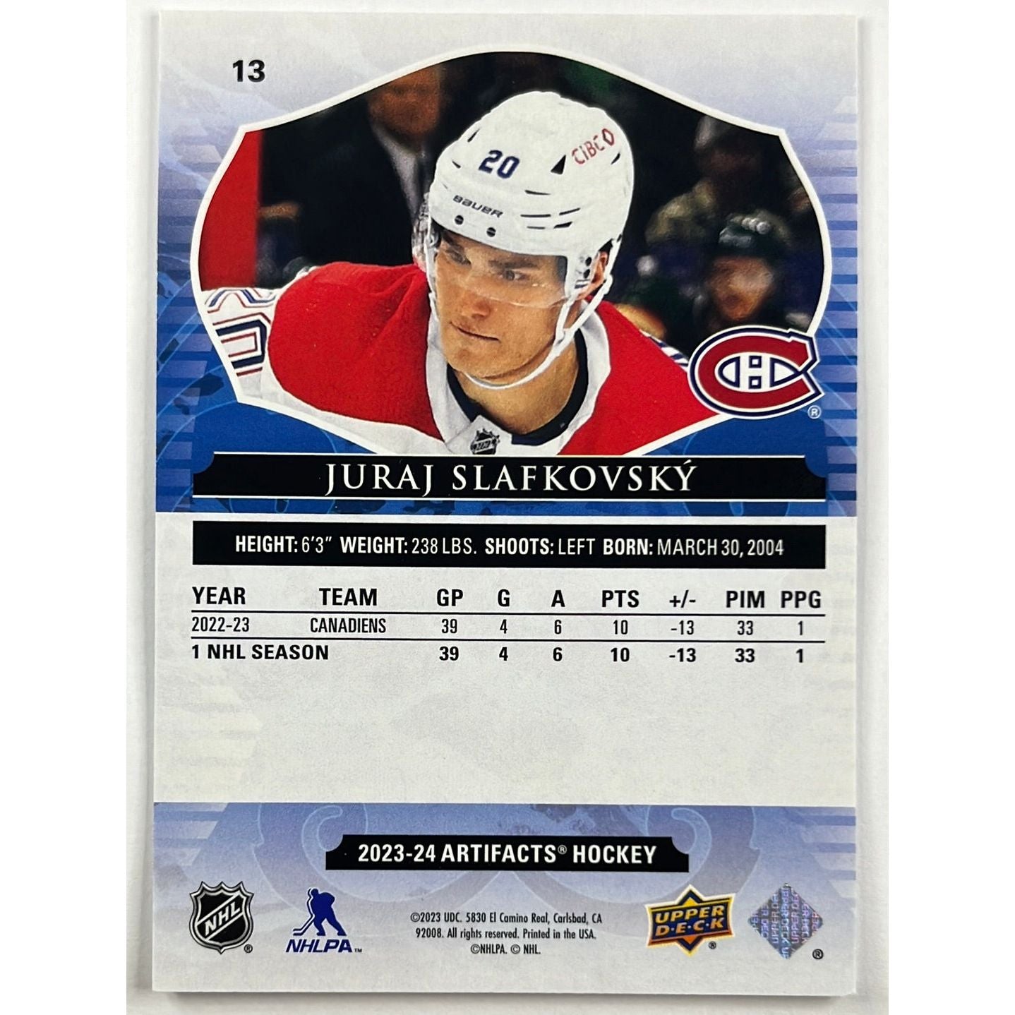2023-24 Artifacts Juraj Slafkovsky Royal Blue /199 | Local Legends Cards & Collectibles