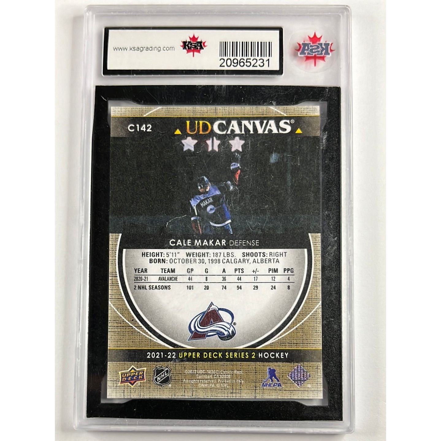 2021-22 Series 2 Cale Makar UD Canvas KSA 10 GEM MINT | Local Legends Cards & Collectibles