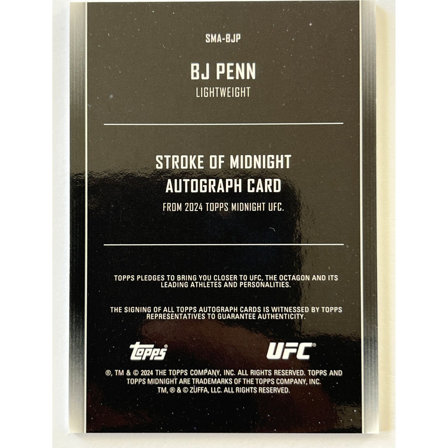 2024 Topps Midnight BJ Penn Stroke Of Midnight Autograph | Local Legends Cards & Collectibles
