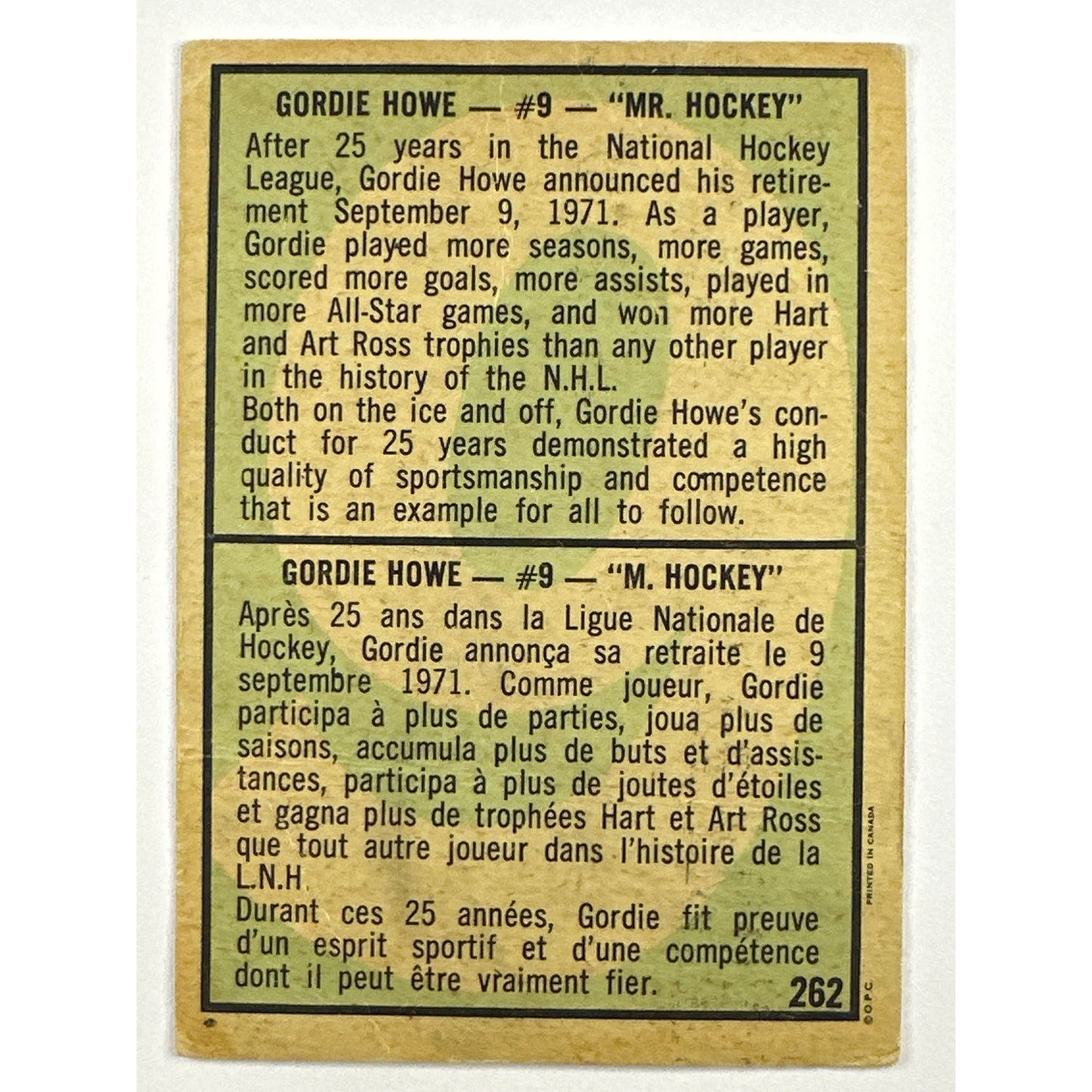 1971-72 Topps Gordie Howe “Mr Hockey”