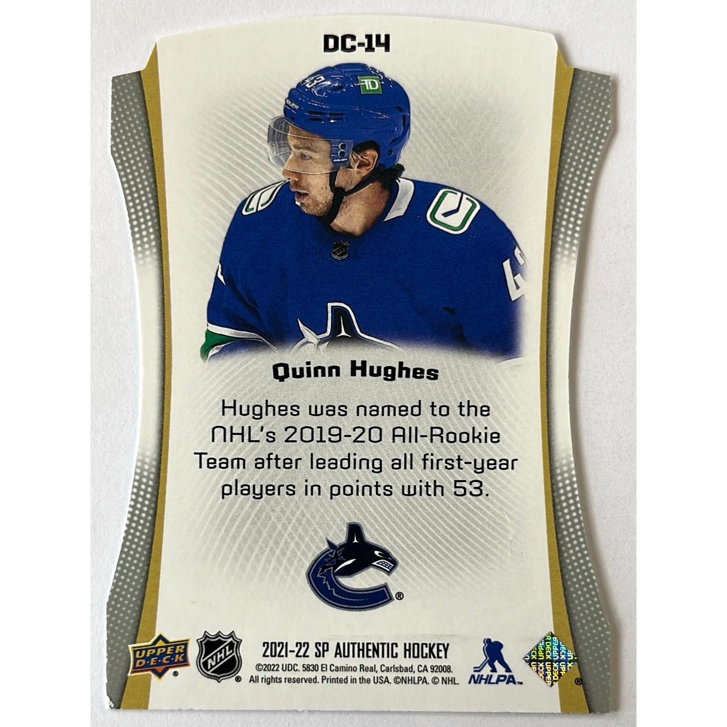 2021-22 SP Authentic Quinn Hughes Die Cut