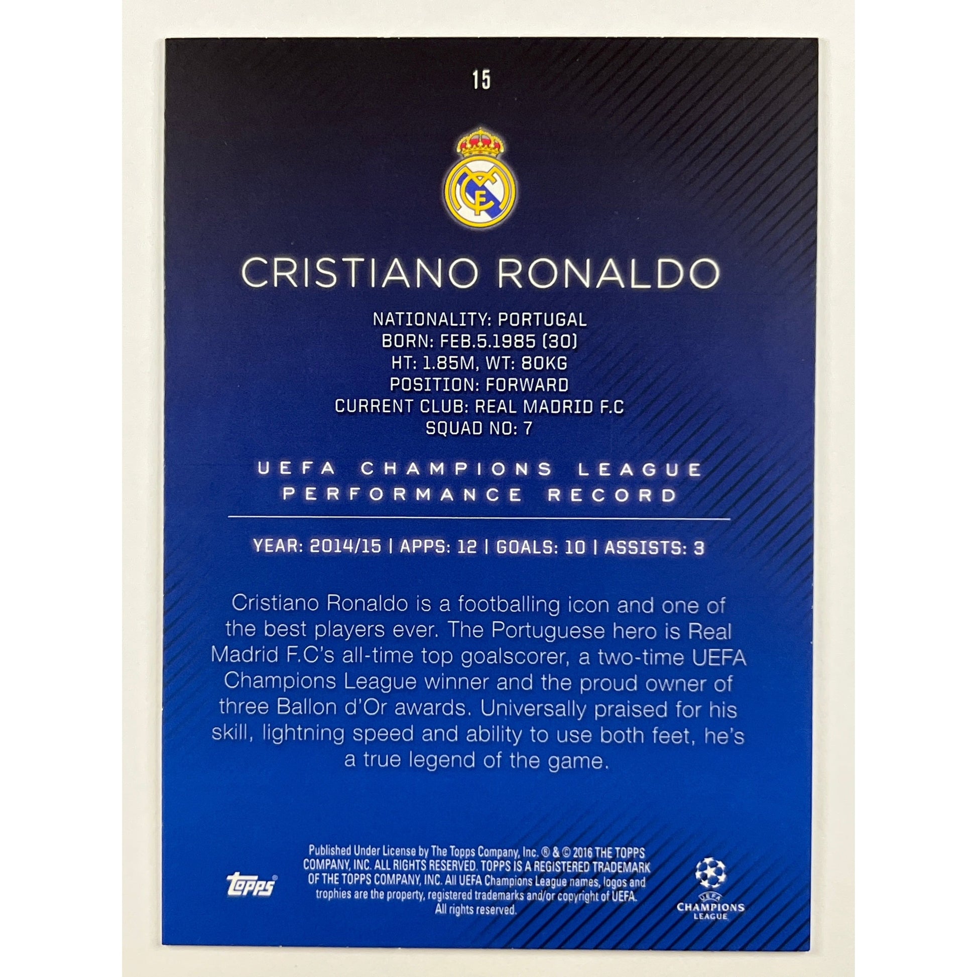 2015-16 Topps EUFA Champions League Cristiano Ronaldo | Local Legends Cards & Collectibles