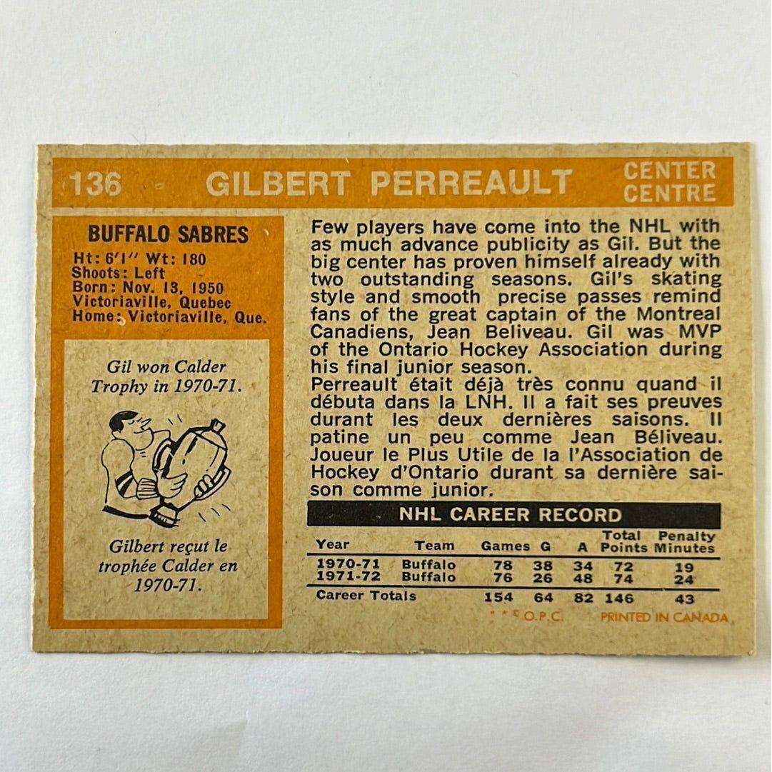 1972-73 O-Pee-Chee Gilbert Perreault #136 | Local Legends Cards & Collectibles