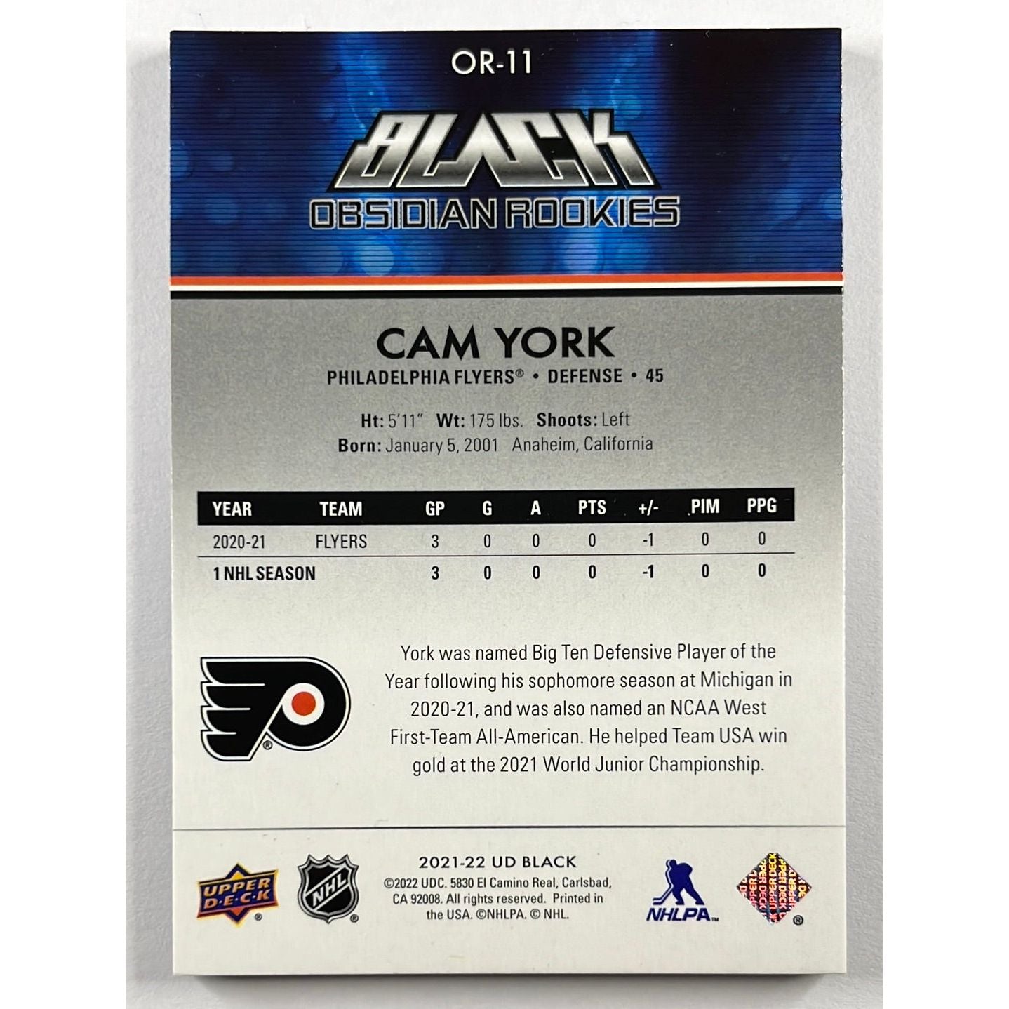 2021-22 UD Black Cam York Obsidian Rookies /99 | Local Legends Cards & Collectibles