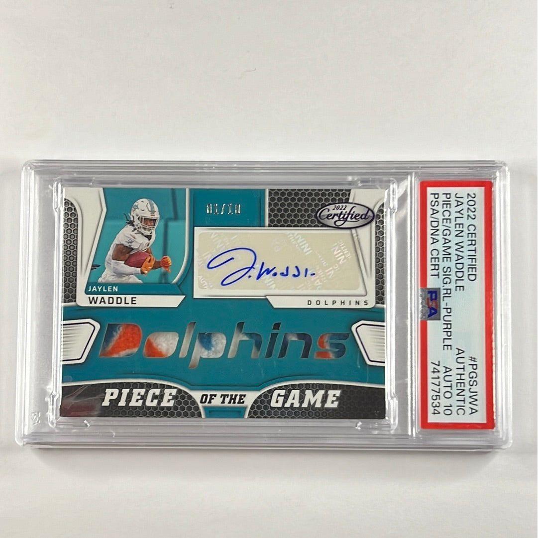 2022 Certified Jaylen Waddle Piece of the Game Patch Auto 1/10 PSA 10