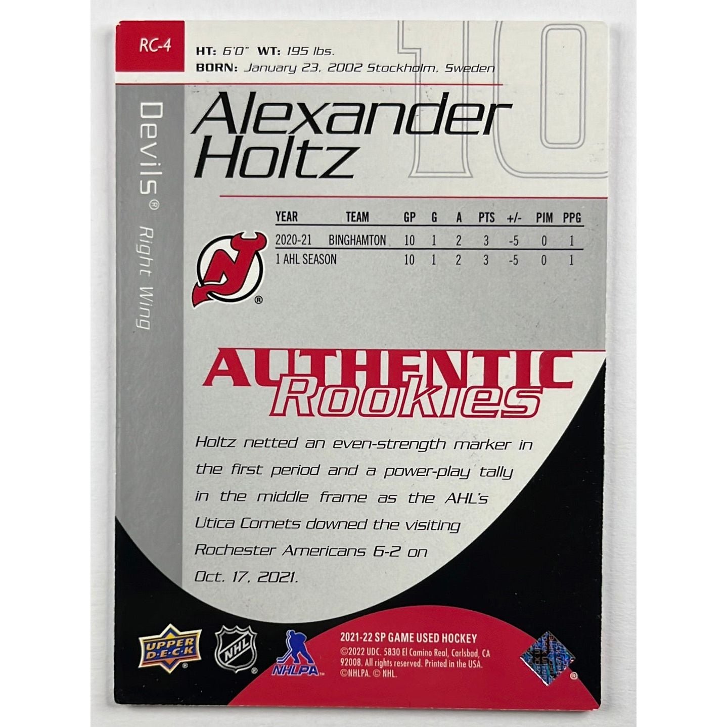 2021-22 SP Game Used Alexander Holtz Authentic Rookies /999 | Local Legends Cards & Collectibles