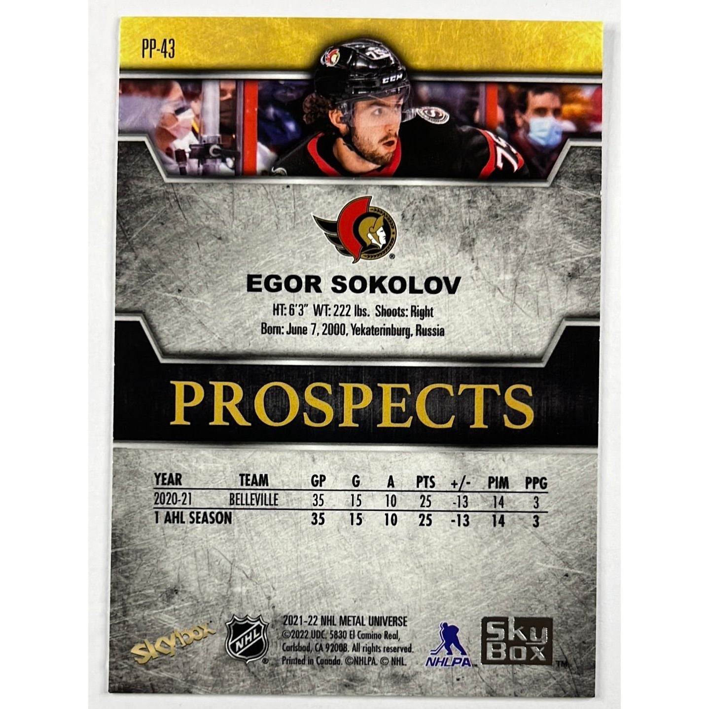 2021-22 Metal Universe Egor Sokolov Premium Prospects Sapphire | Local Legends Cards & Collectibles