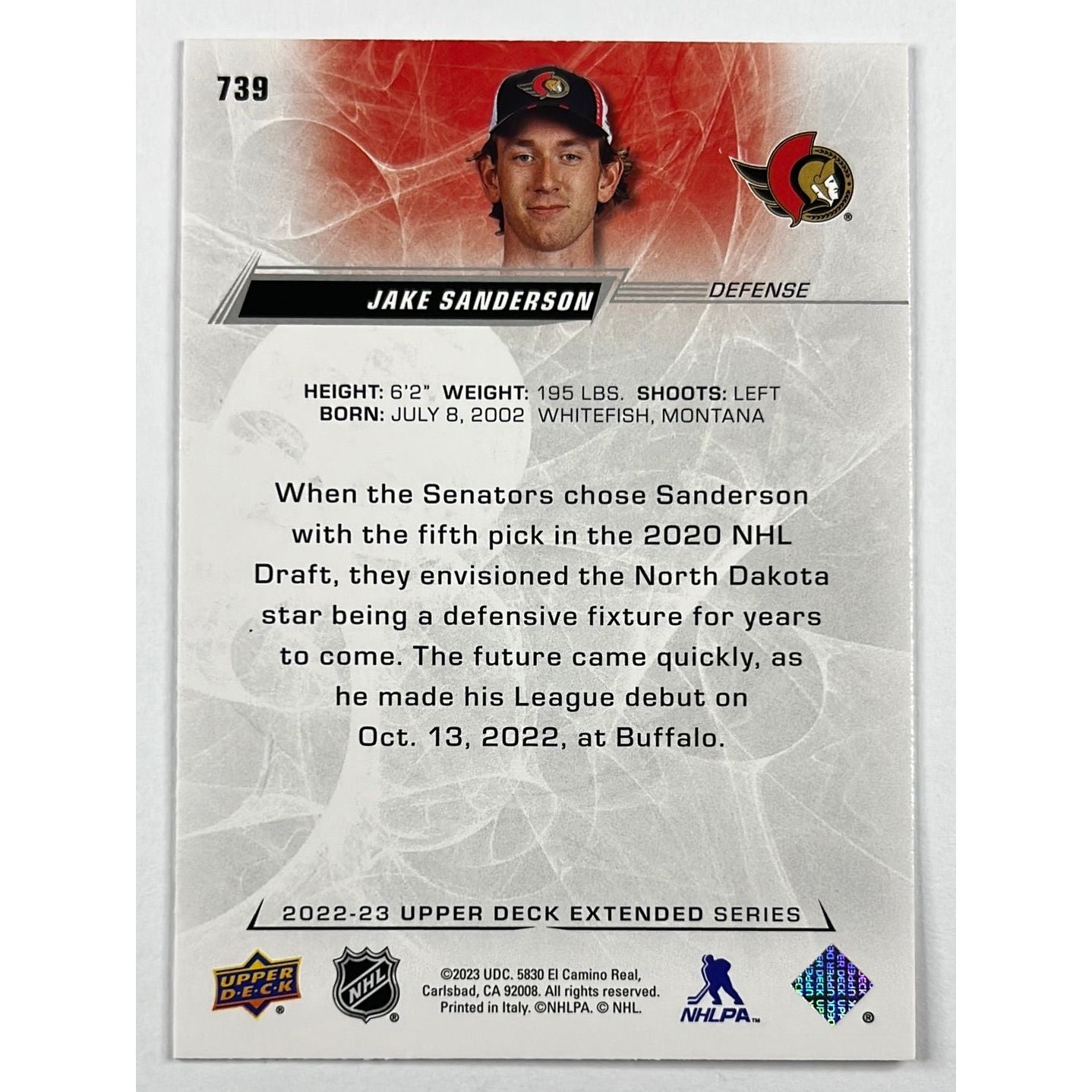 2022-23 Extended Series Jake Sanderson Round 1 RC | Local Legends Cards & Collectibles
