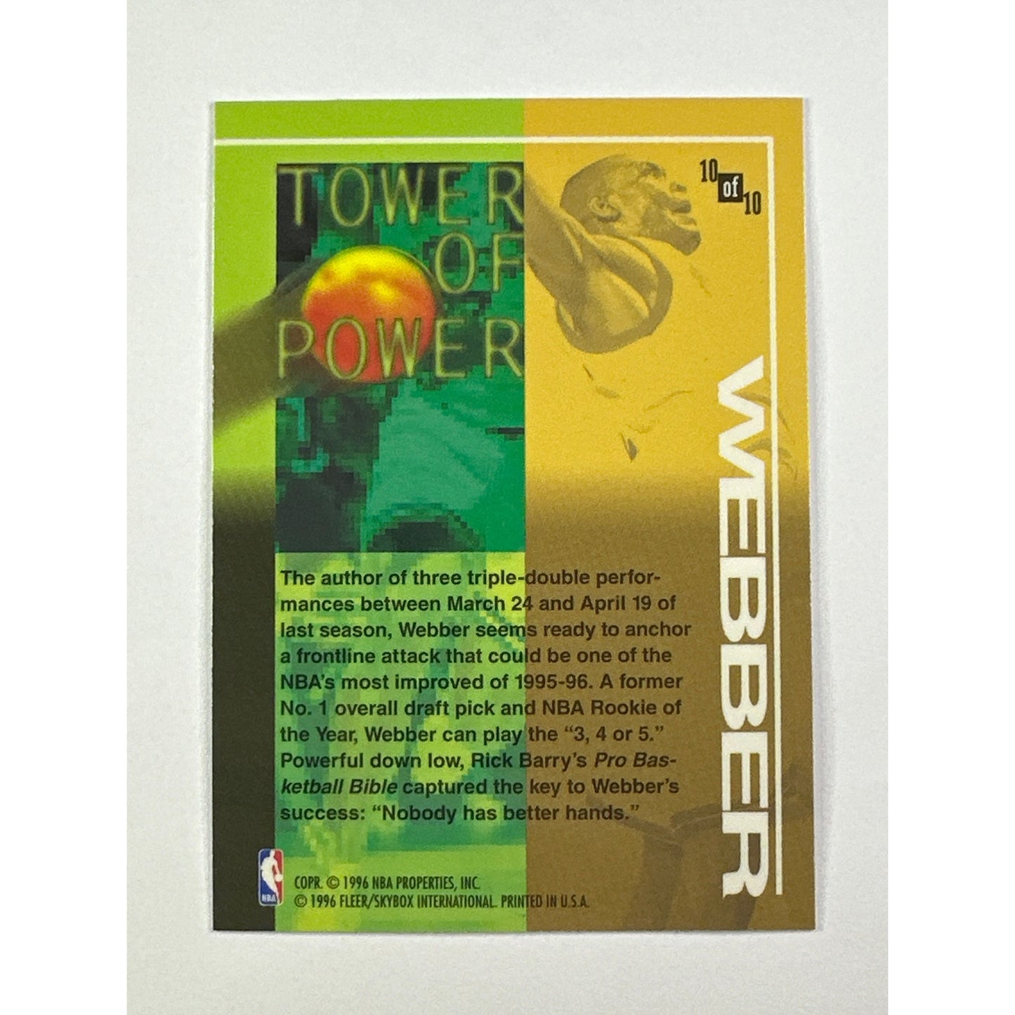 1995-96 Fleer Chris Weber Tower Of Power 10 of 10