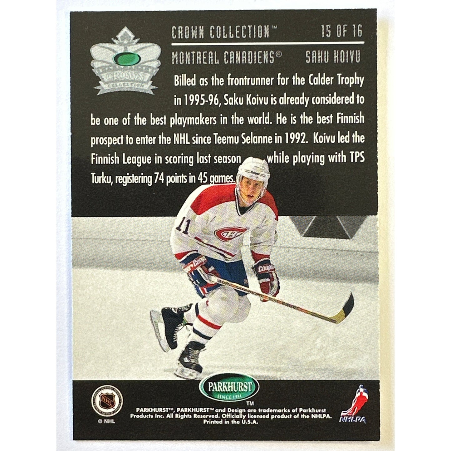 1995-96 Parkhurst Saku Koivu Crown Collection