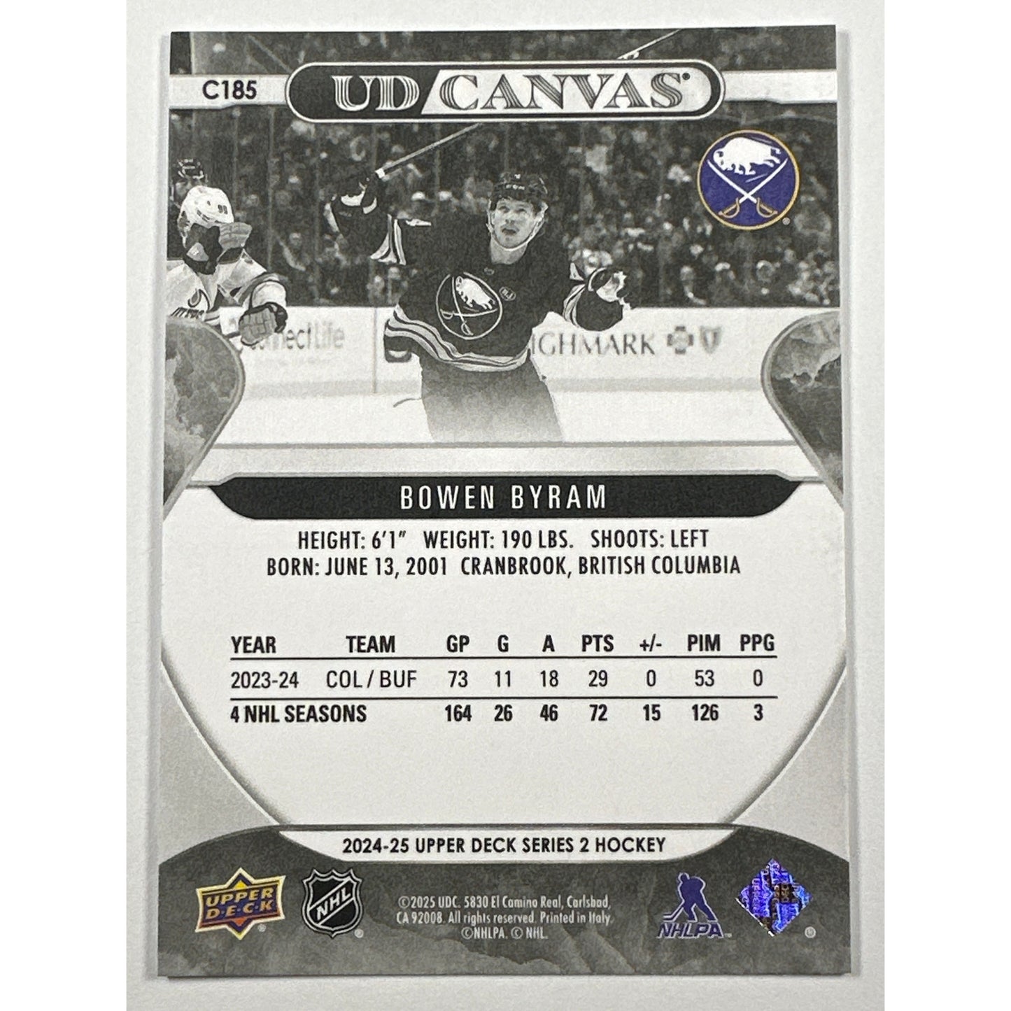 2024-25 Series 2 Bowen Byram UD Canvas Black and White