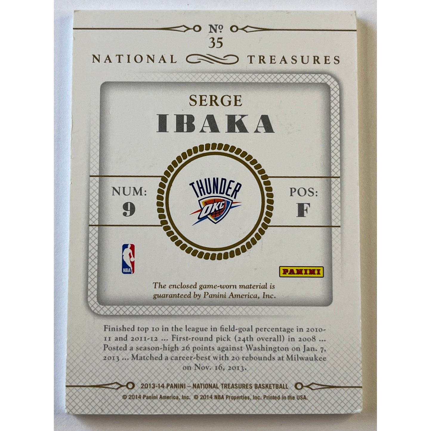 2013-14 National Treasures Serge Ibaka NBA Materials /99
