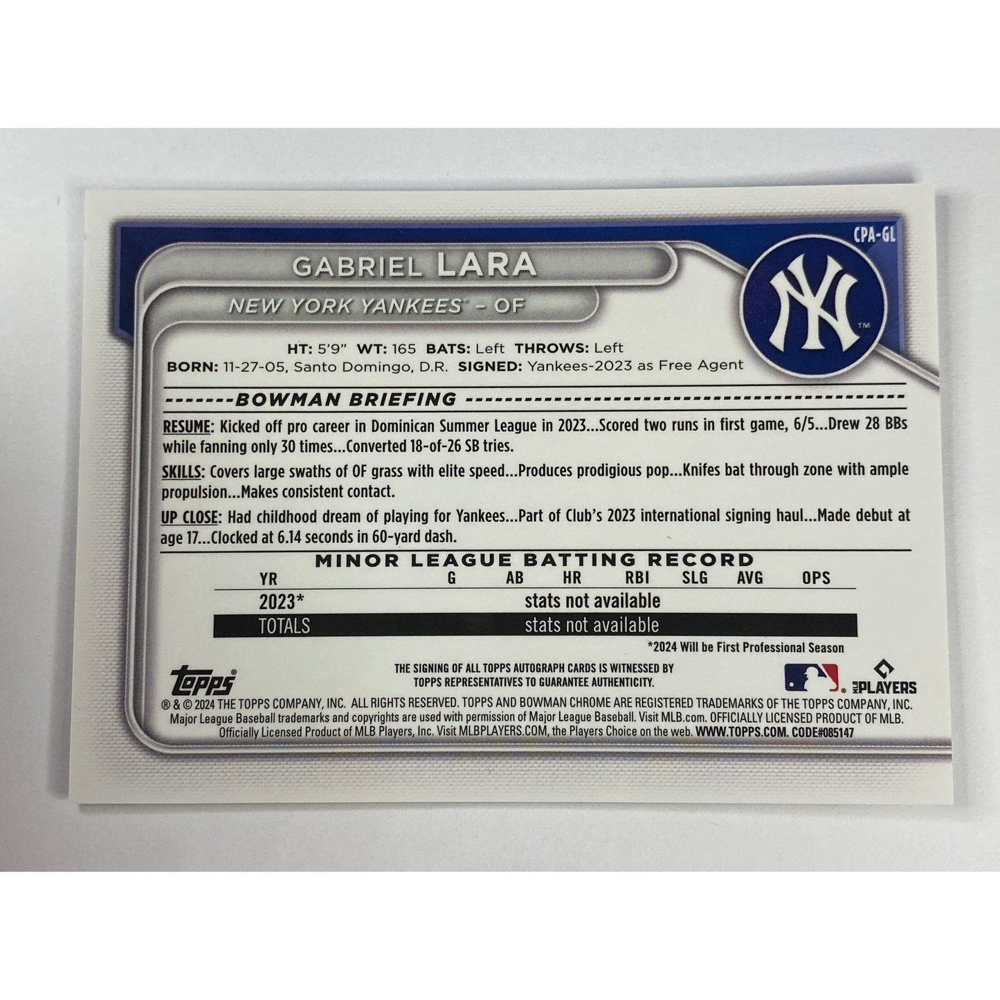 2023-24 Topps Bowman 1st Chrome Gabriel Lara Auto