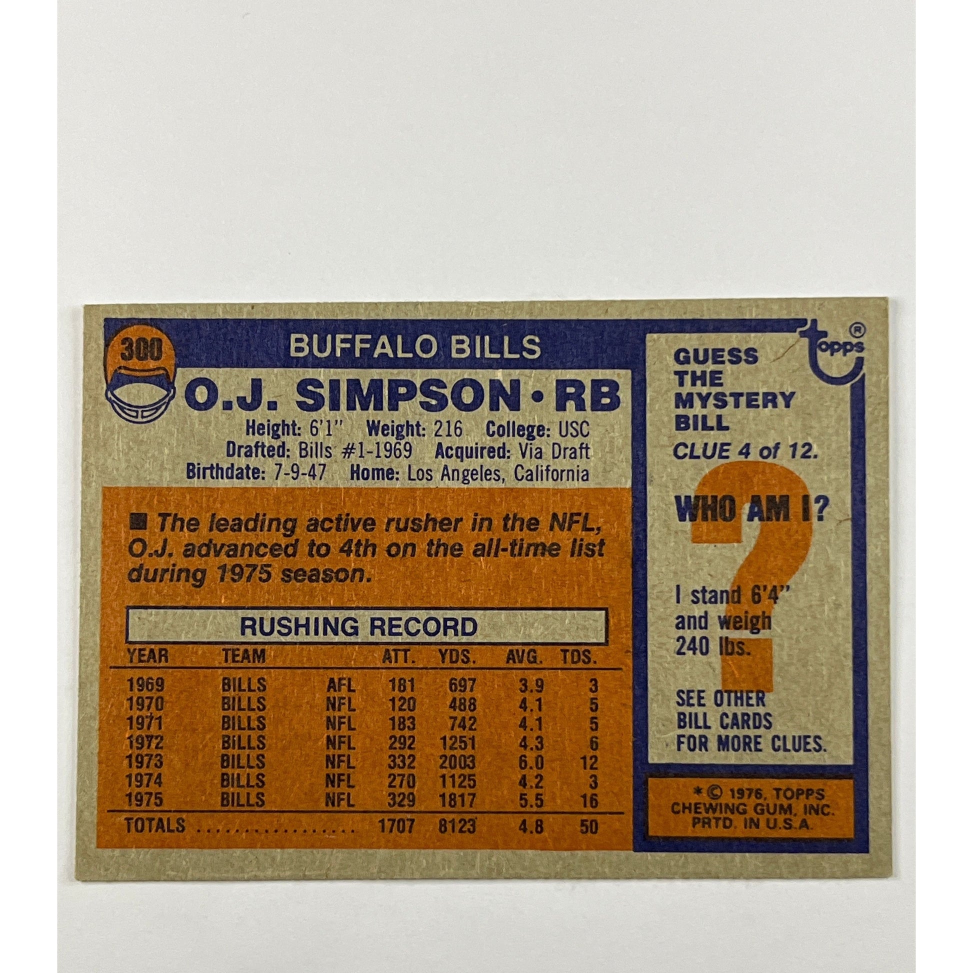 1976 Topps O.J. Simpson #300 | Local Legends Cards & Collectibles