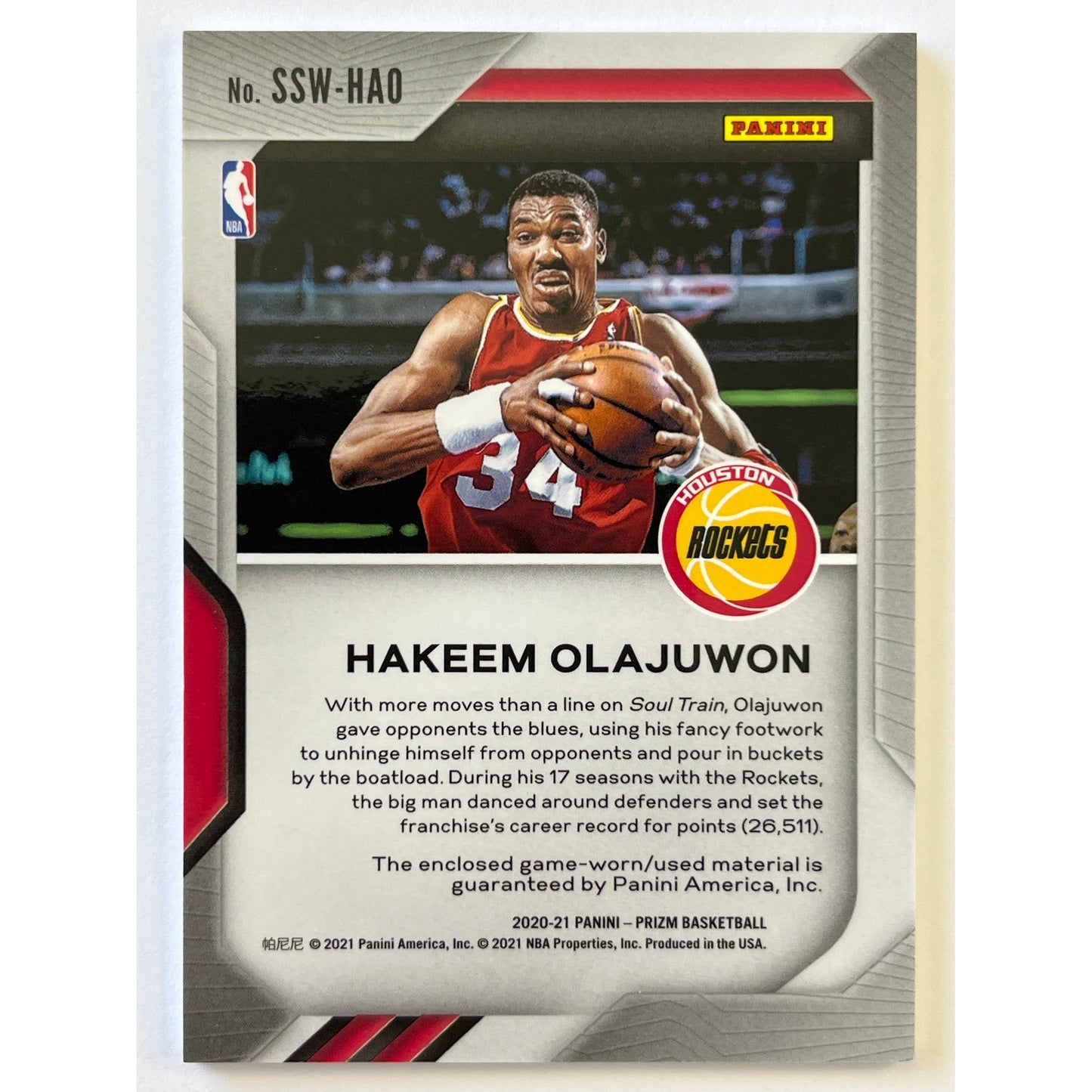2020-21 Panini Prizm Hakeem Olajuwon Sensational Swatches | Local Legends Cards & Collectibles