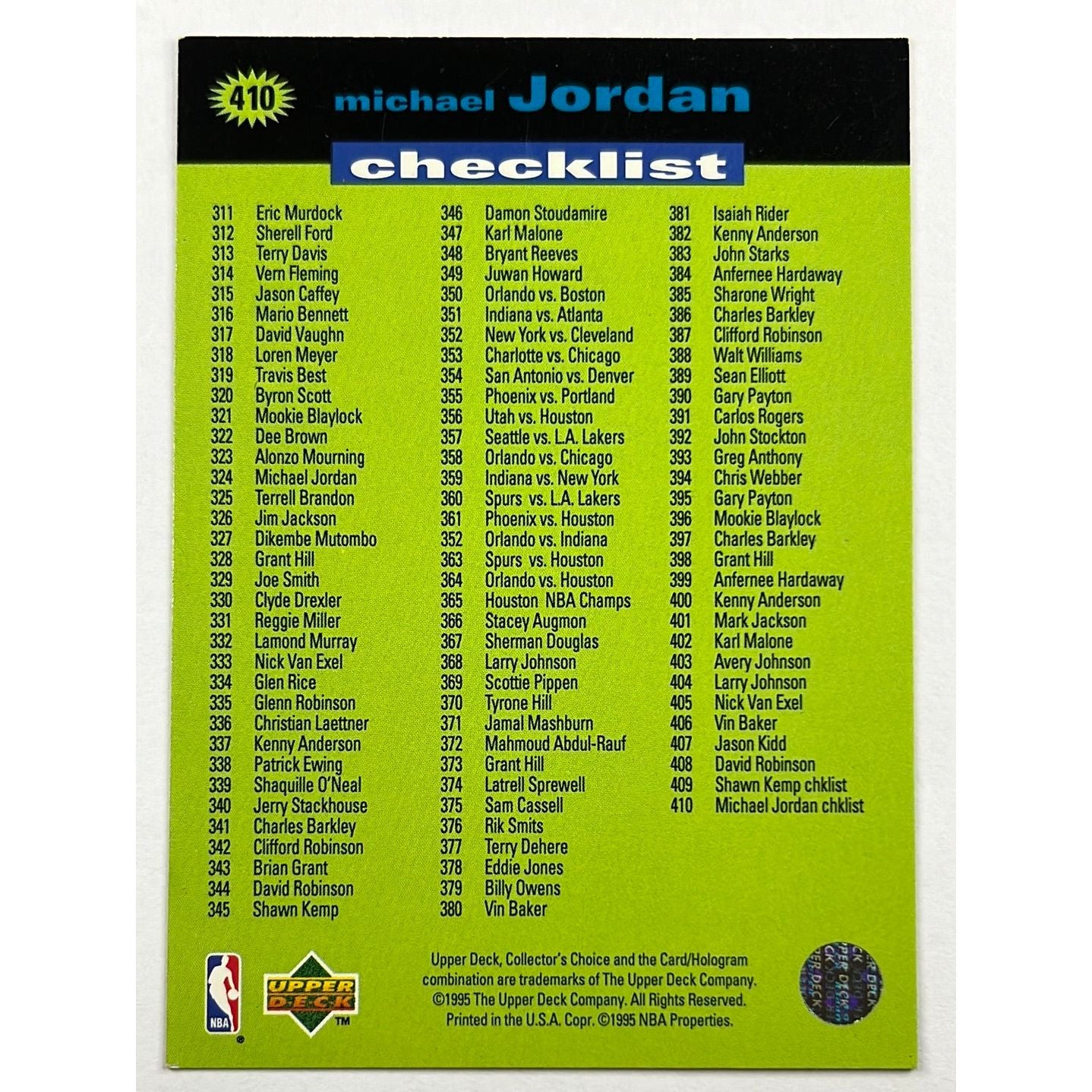 1995-96 Upper Deck Michael Jordan Checklist 311-410 | Local Legends Cards & Collectibles