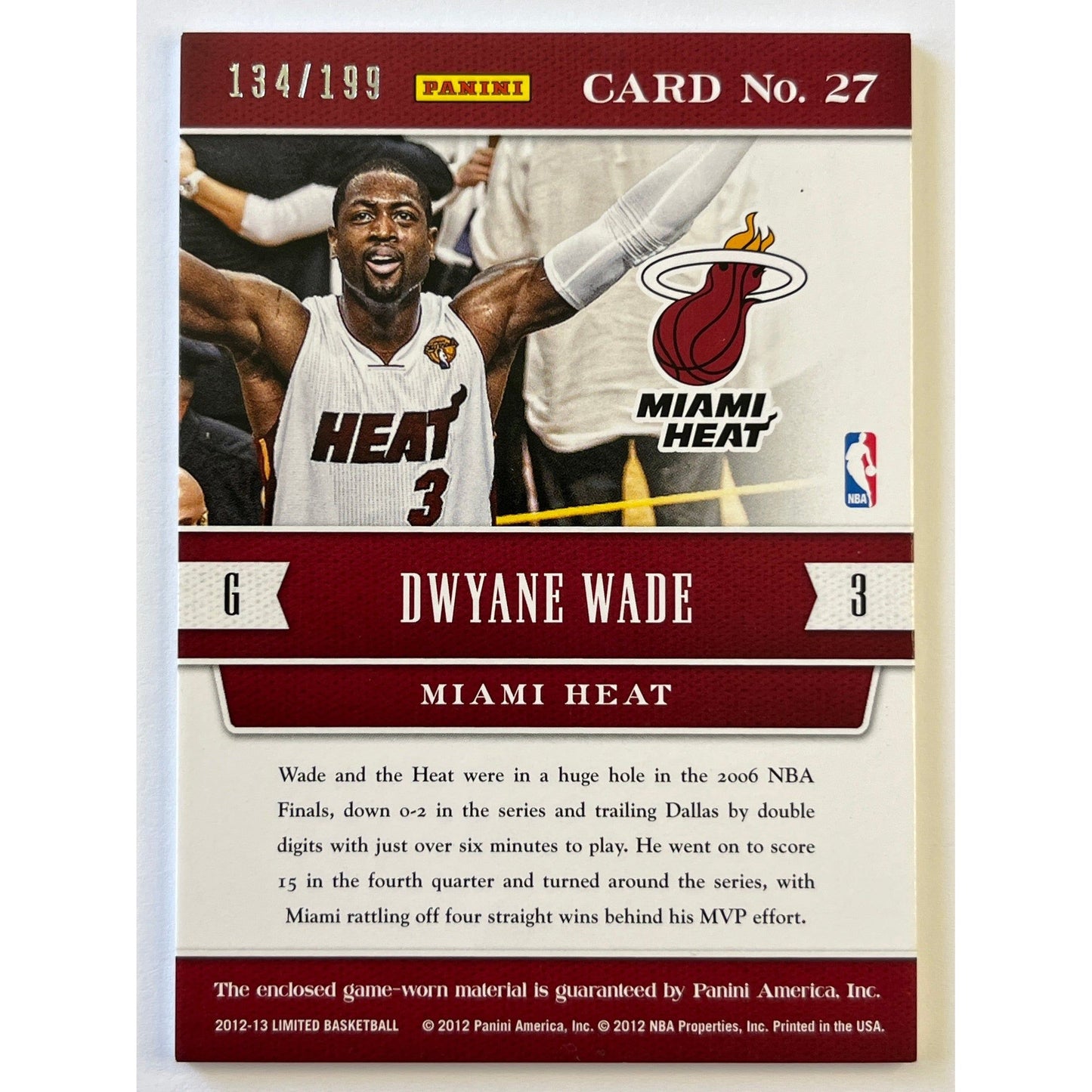 2012-13 Panini Limited Dwayne Wade Curtain Call Game Worn Patch /199 | Local Legends Cards & Collectibles