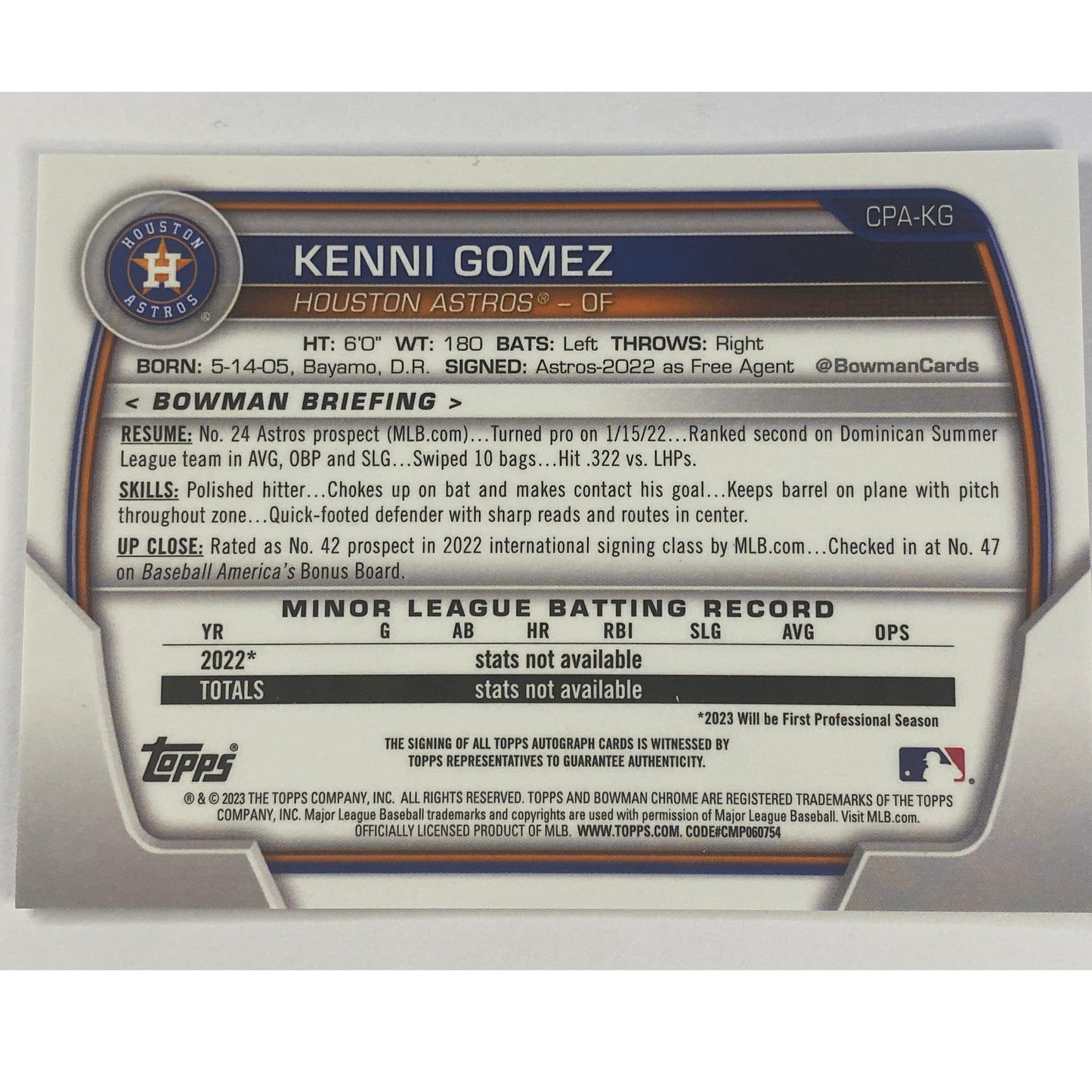 2023-24 Topps Bowman 1st Chrome Kenni Gomez Auto