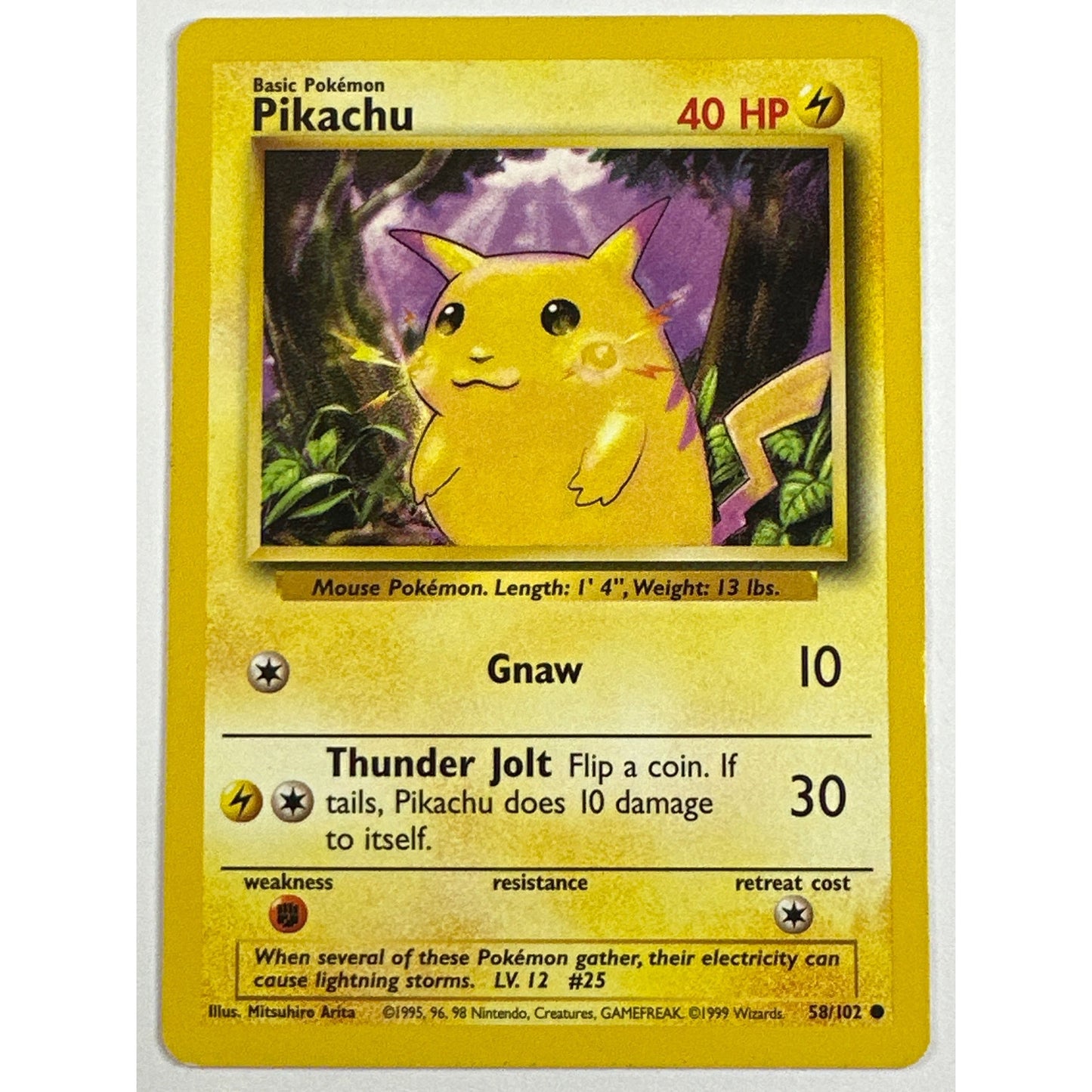 Base Set Yellow Cheeks Pikachu Non Holo Common 58/102