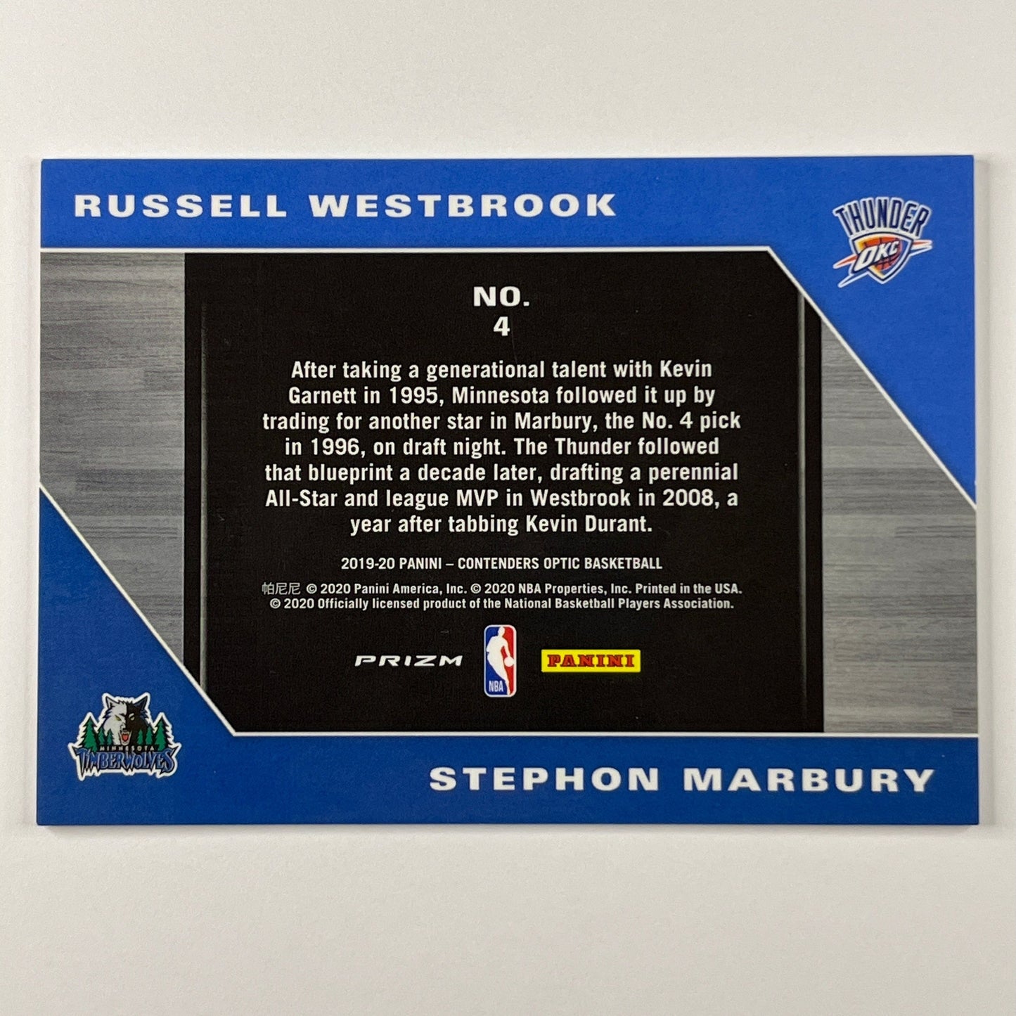 2019-20 Contenders Optic Russel Westbrook / Stephon Marbury Historic Picks Red Cracked Ice Prizm | Local Legends Cards & Collectibles