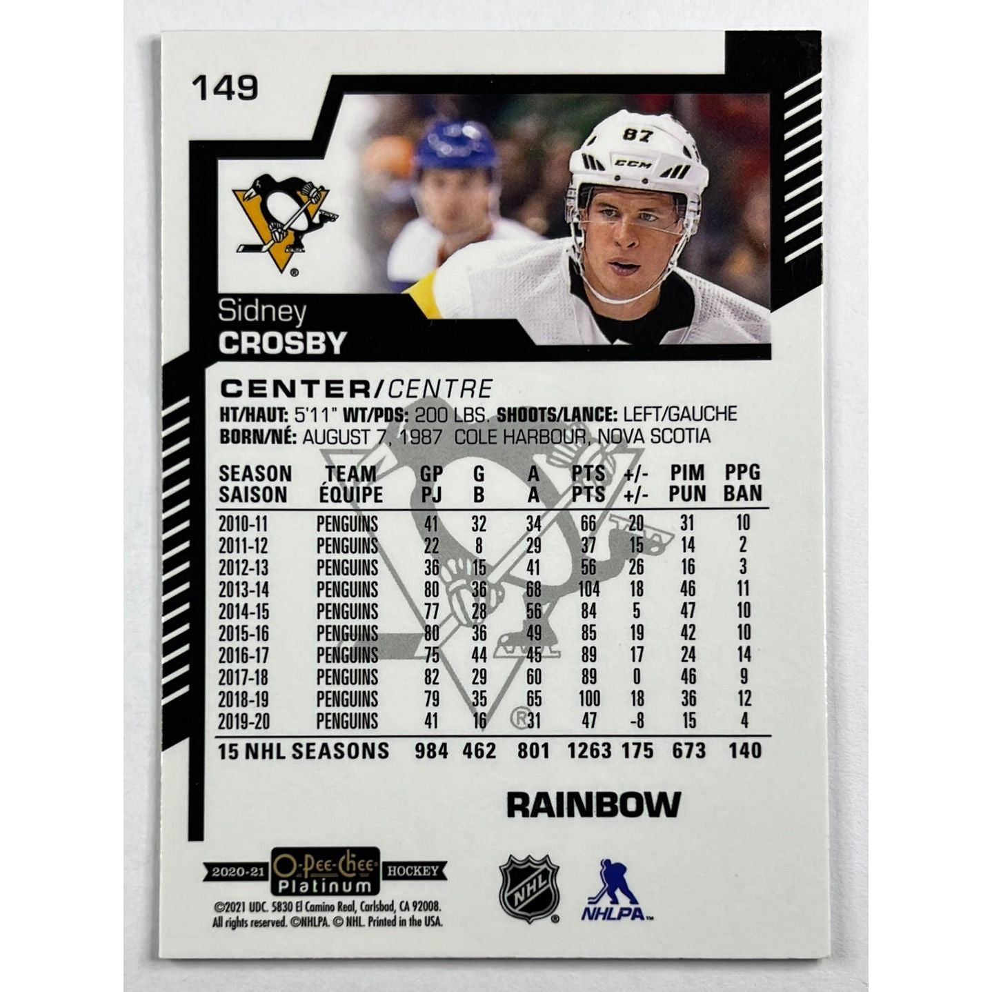 2020-21 O-Pee-Chee Platinum Sidney Crosby Rainbow | Local Legends Cards & Collectibles