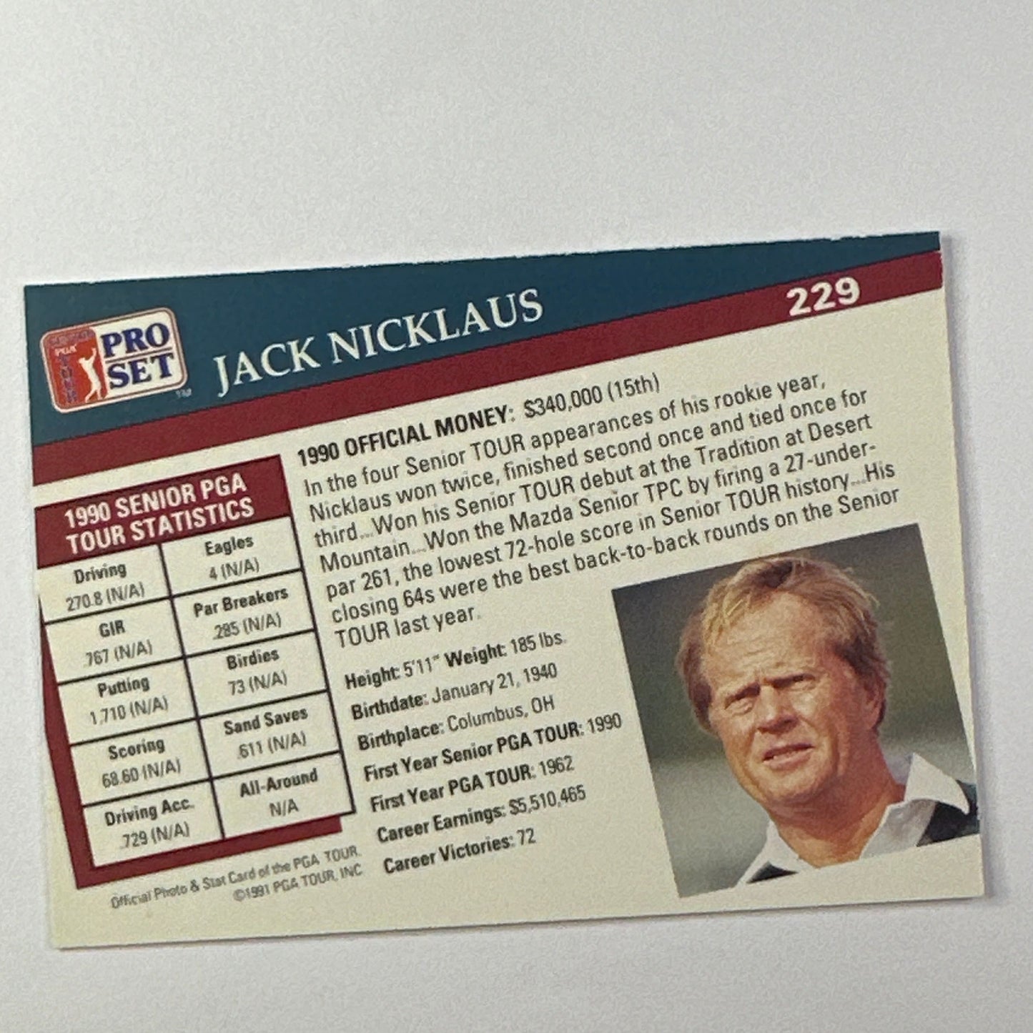 1991 Pro Set Jack Nicklaus Senior PGA Tour