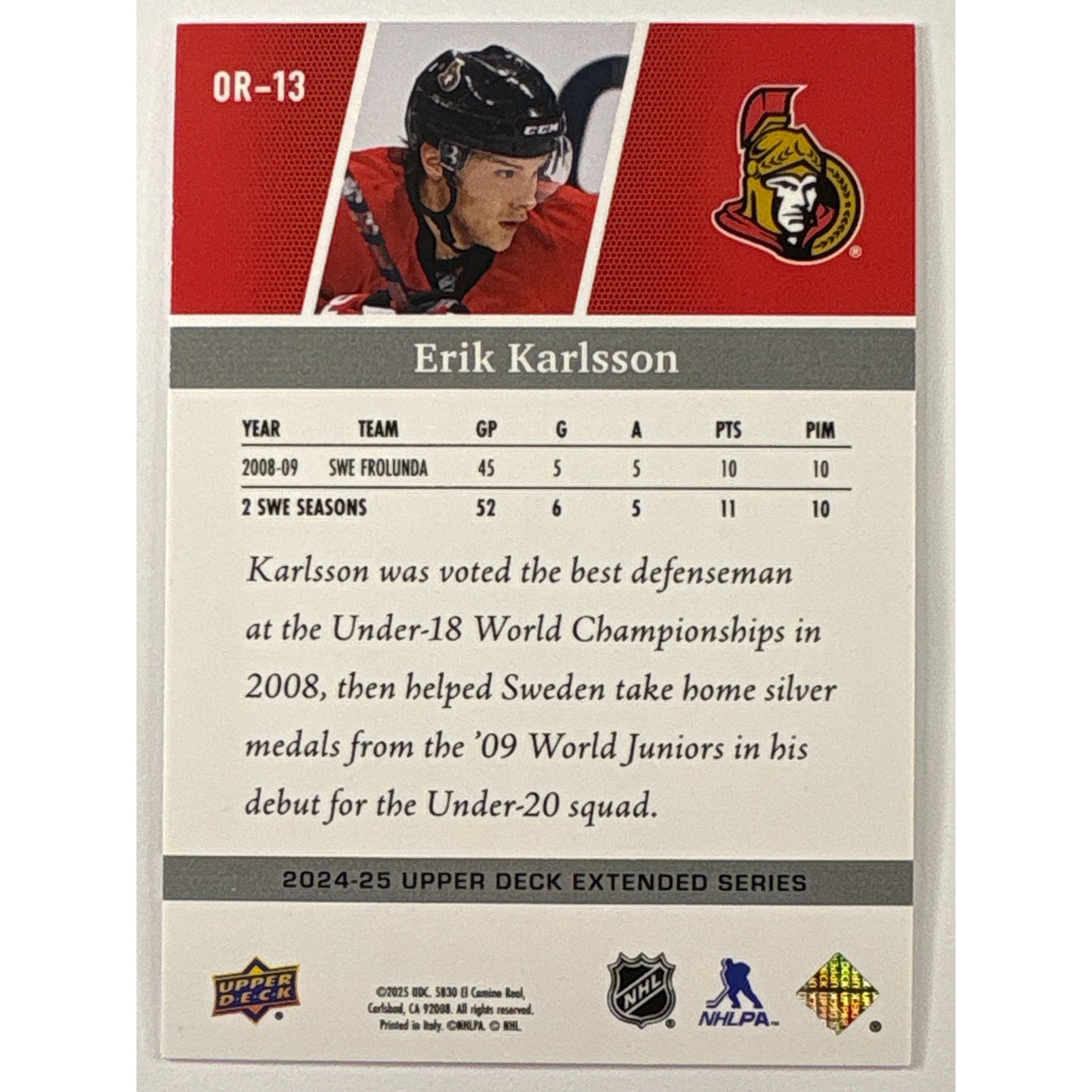 2024-25 Upper Deck Extended Series Erik Karlsson Young Guns Outburst | Local Legends Cards & Collectibles