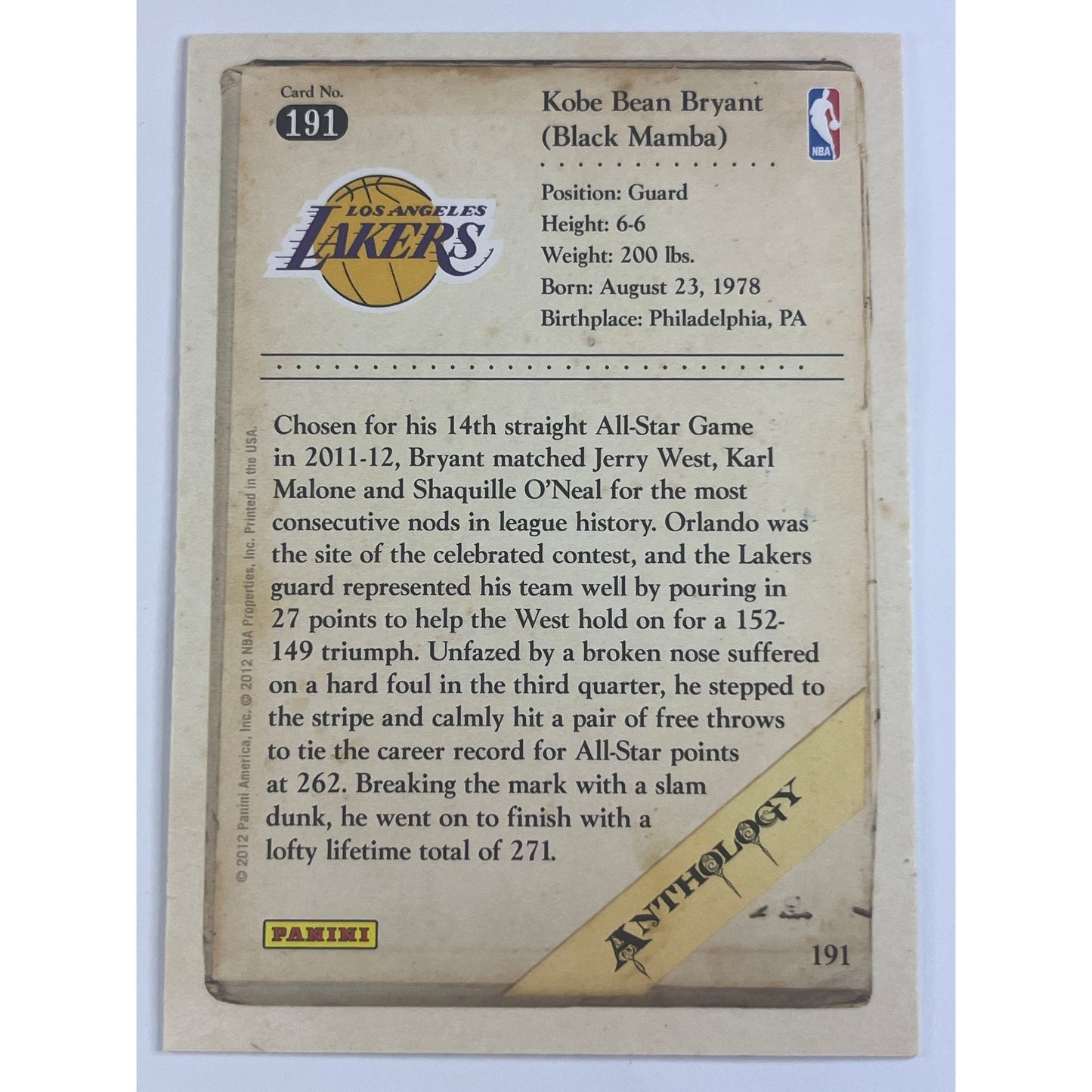 2012 Panini Anthology Kobe Bryant #88