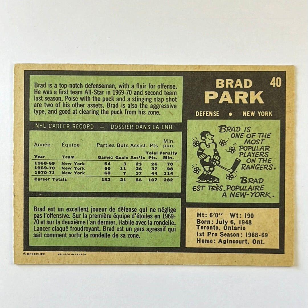 1971-72 O-Pee-Chee Brad Park #40 | Local Legends Cards & Collectibles