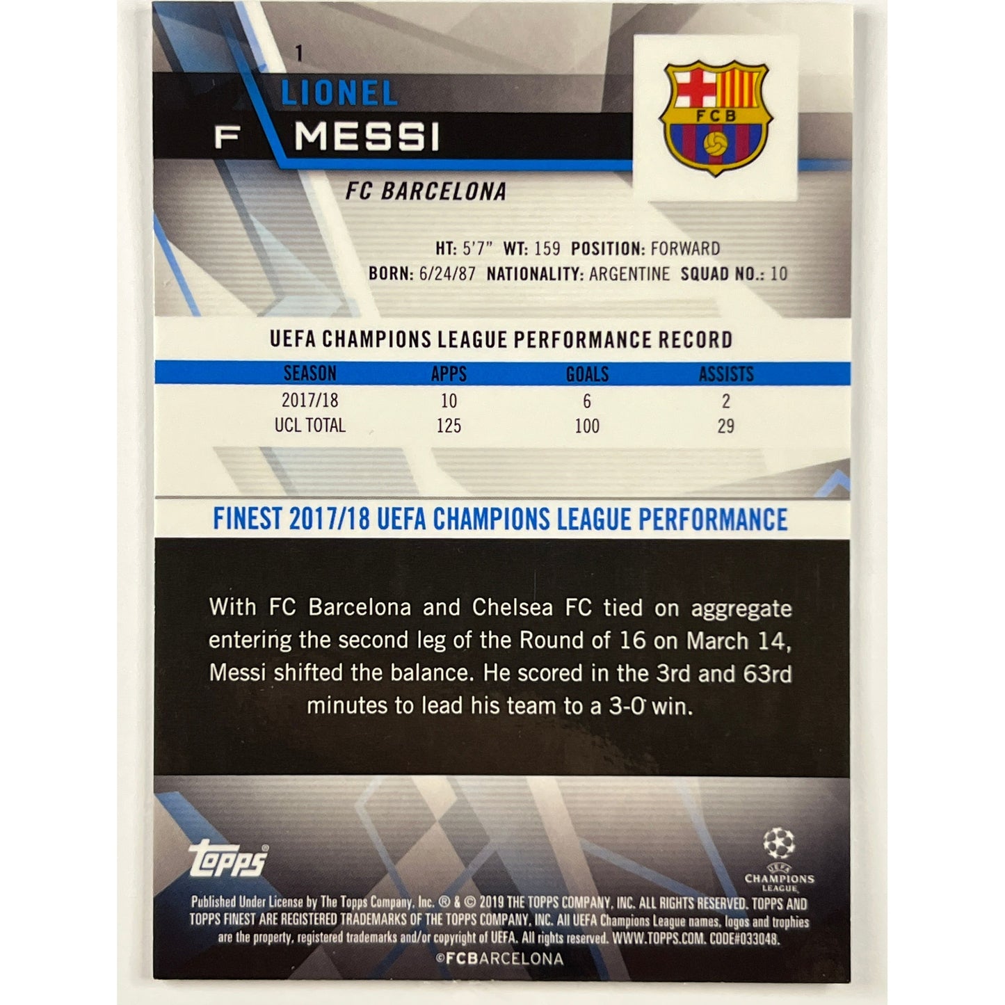 2018-19 Topps Finest Lionel Messi #1 | Local Legends Cards & Collectibles