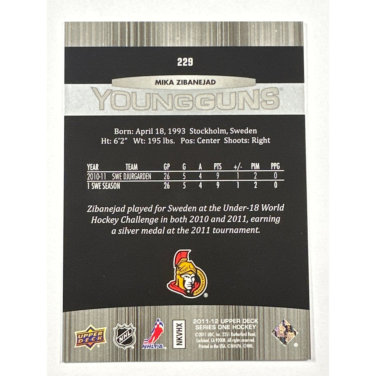 2011-12 Series 1 Mika Zibanejad Young Guns