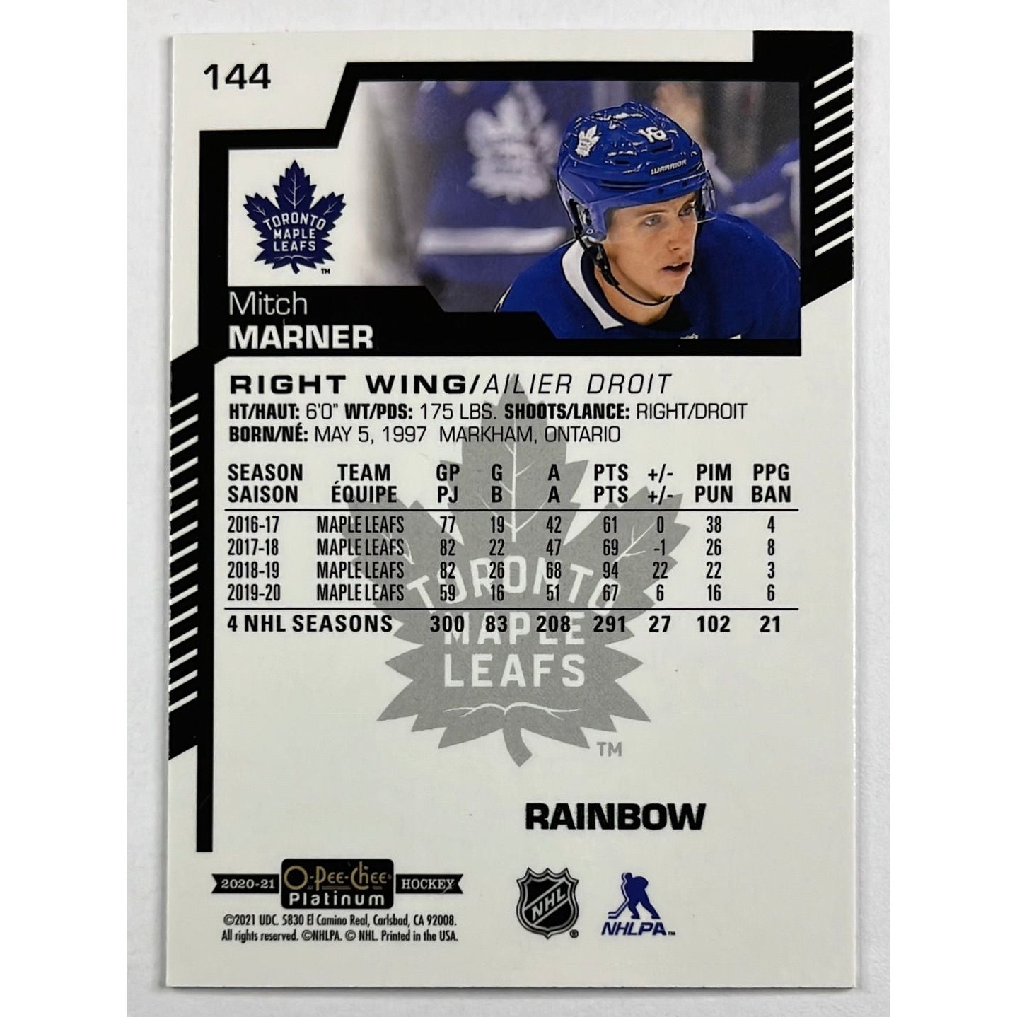 2020-21 O-Pee-Chee Platinum Mitch Marner Rainbow