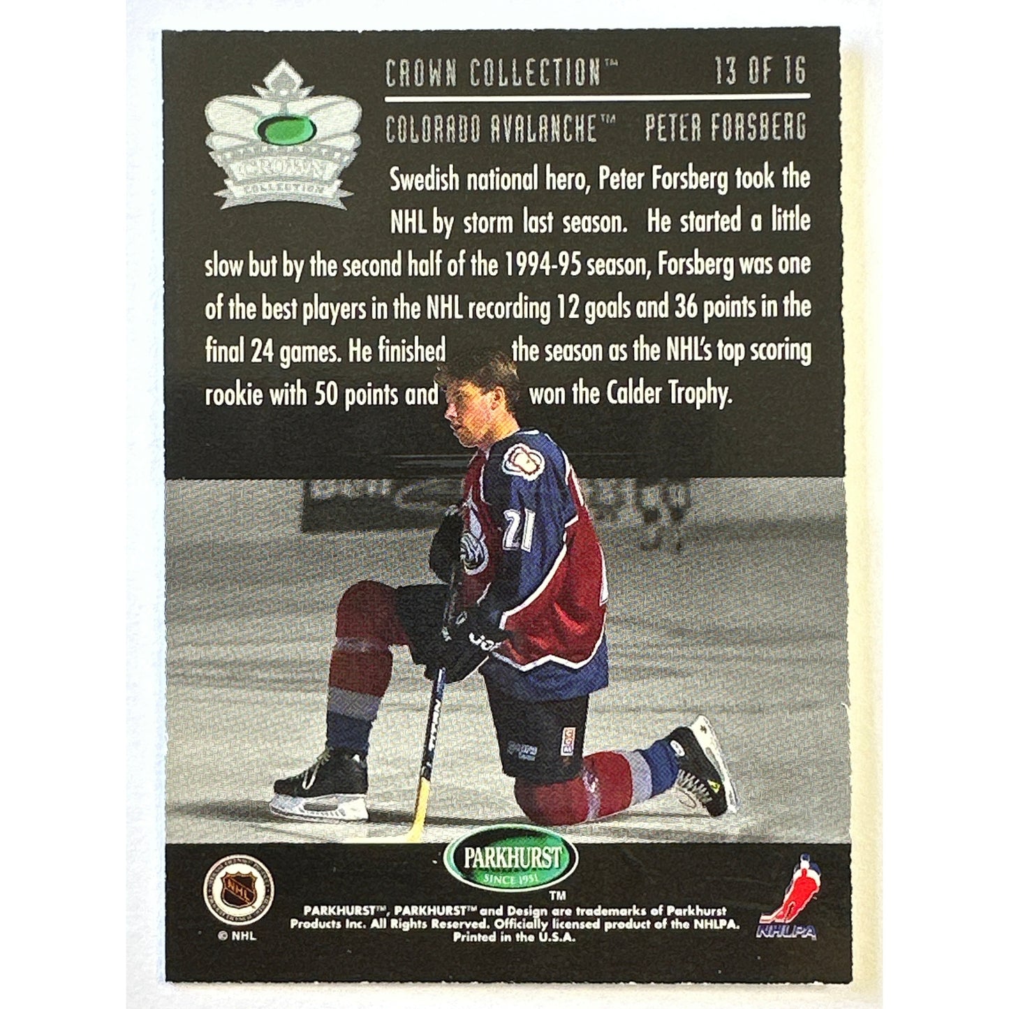 1995-96 Parkhurst Peter Forsberg Crown Collection