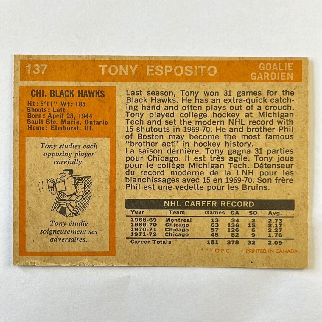 1972-73 O-Pee-Chee Tony Esposito #137 | Local Legends Cards & Collectibles